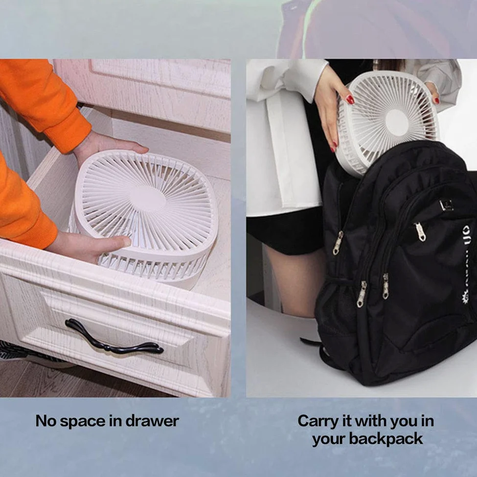 Ventilatore portatile ricaricabile, Ventilatore silenzioso con telecomando, Ventilatore da scrivania USB, Ventilatore elettrico pieghevole per ufficio, casa, campeggio,Grigio