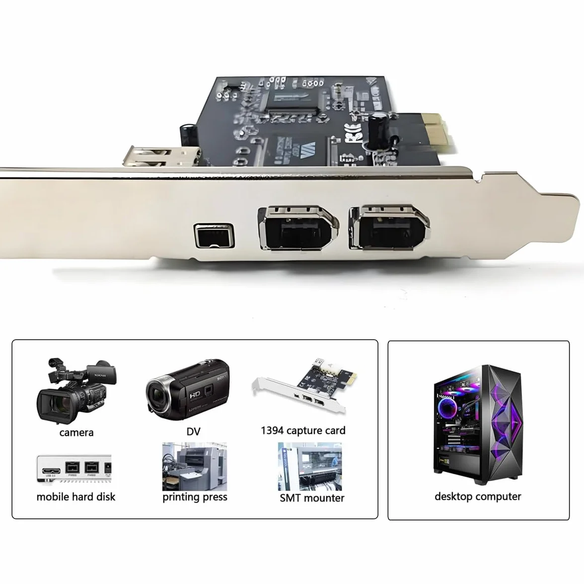 CY Scheda di acquisizione PCI-E 1X 4X 16X a Firewire 400 IEEE 1394a PCI Express a 4 porte, adattatore IEEE-1394 400 Mbps a 6 pin e 4 pin per Windows, Mac OS, Linux