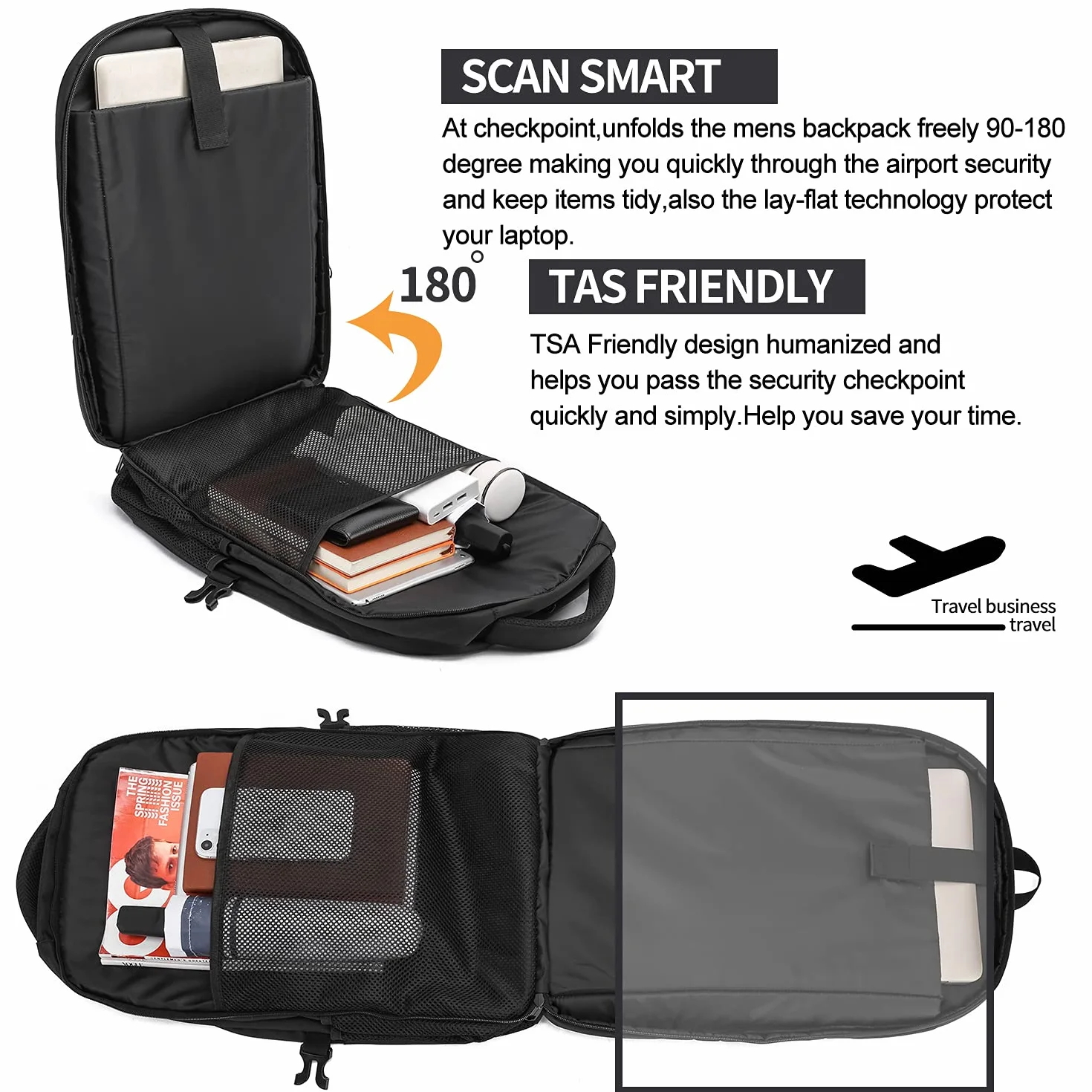 WENIG Zaino Uomo per PC Portatile 17.3 Pollici, Lavoro Uomo Impermeabile Antifurto, per Laptop, Computer Notebook Borse con Caricatore USB per Viaggio Ufficio Scuola-Nero