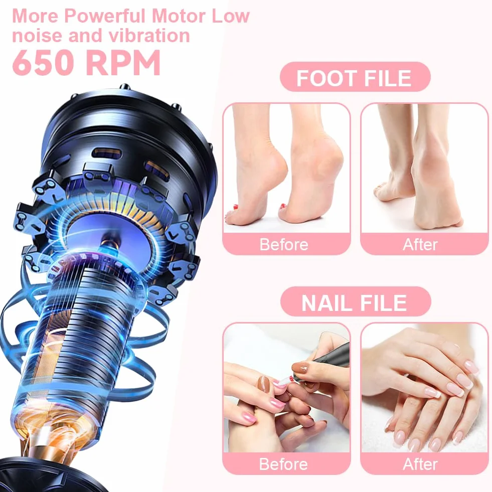 AOOWU Lima per Piedi Elettrica Professionale, Pedicure Kit Regolabile per Pelle Morta e Tacchi Incrinati