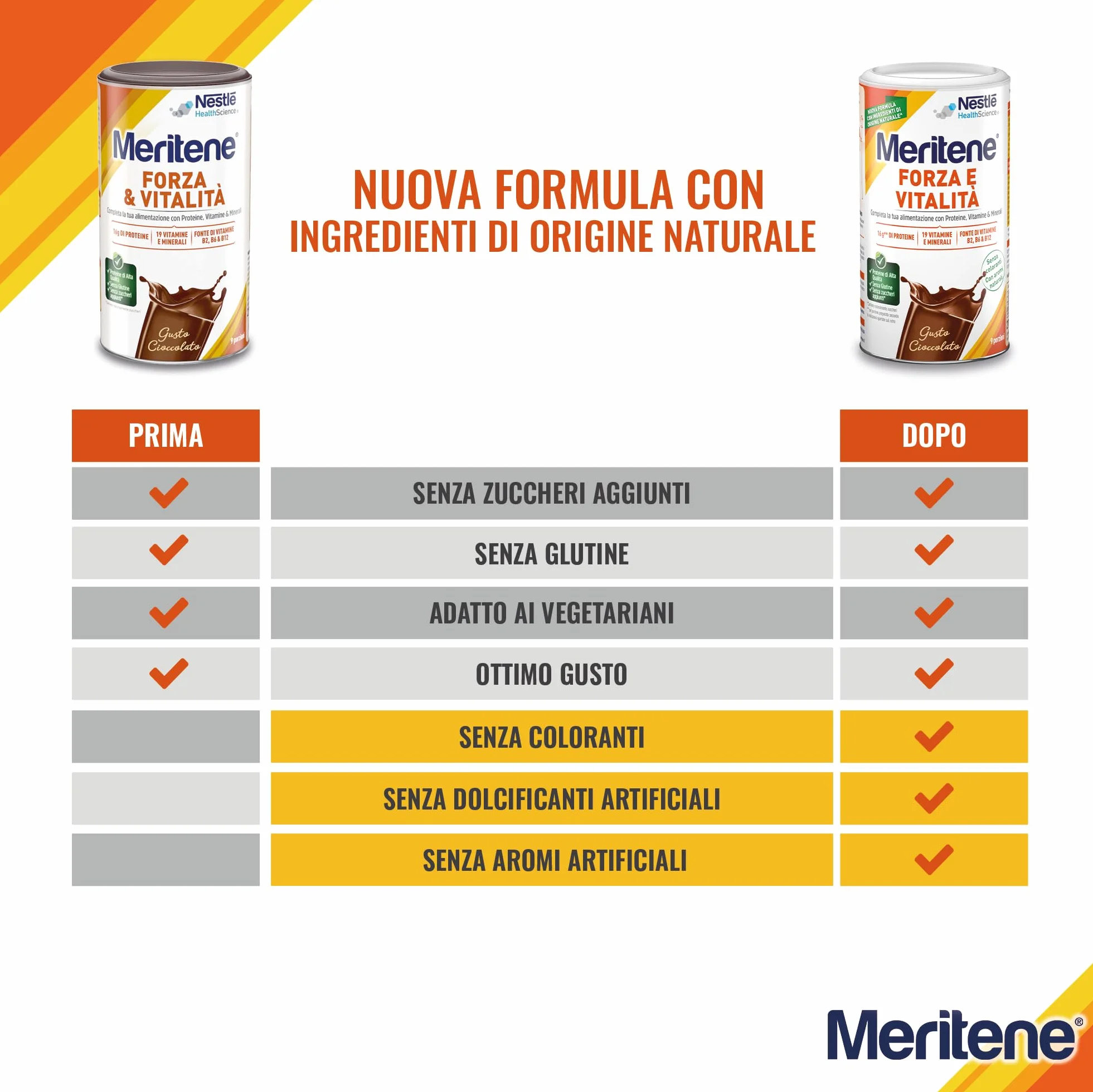 Meritene Forza & Vitalità Cioccolato integratore alimentare polvere 270g con vitamine minerali proteine