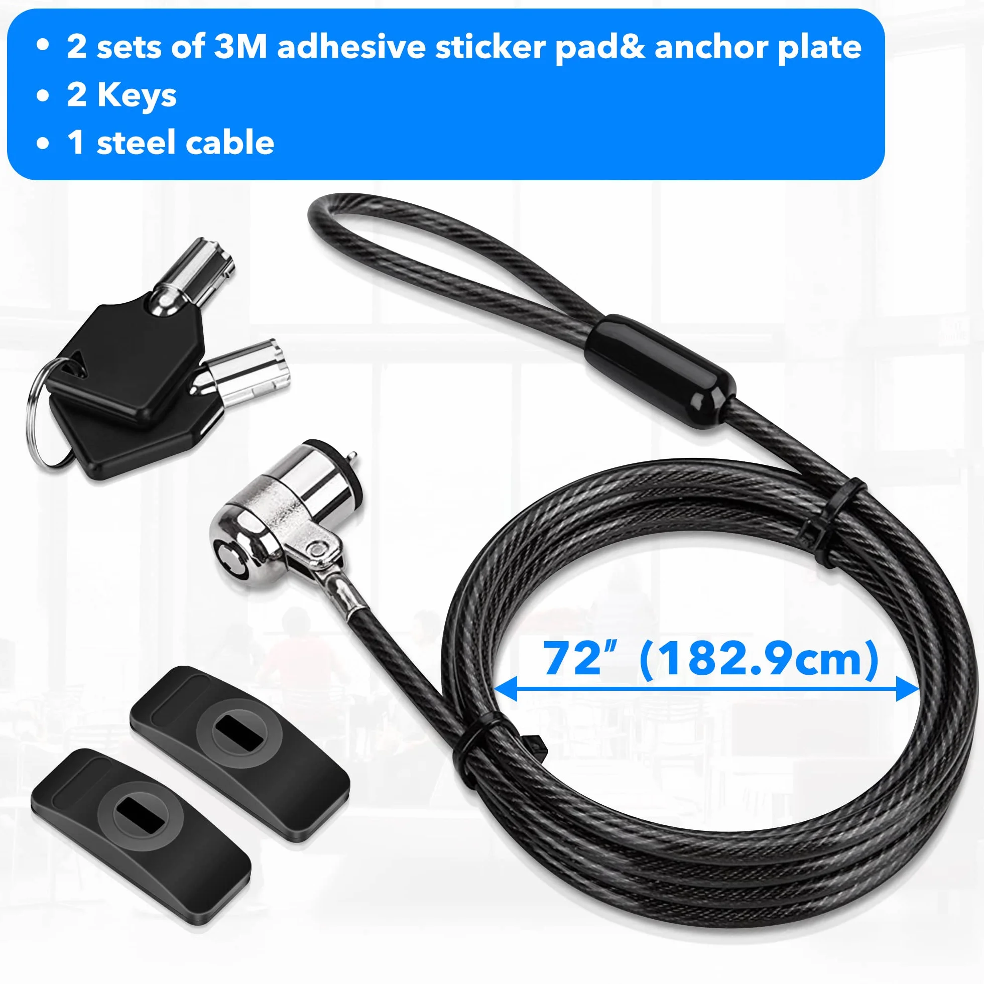 AboveTEK Lucchetto per Laptop, Lucchetto di Sicurezza con Cavo per Tablet, Kit di Bloccaggio per iPad in Acciaio Resistente a 2 Chiavi per iPhone/Mobile/Notebook/Computer/Monitor/Mac/Laptop