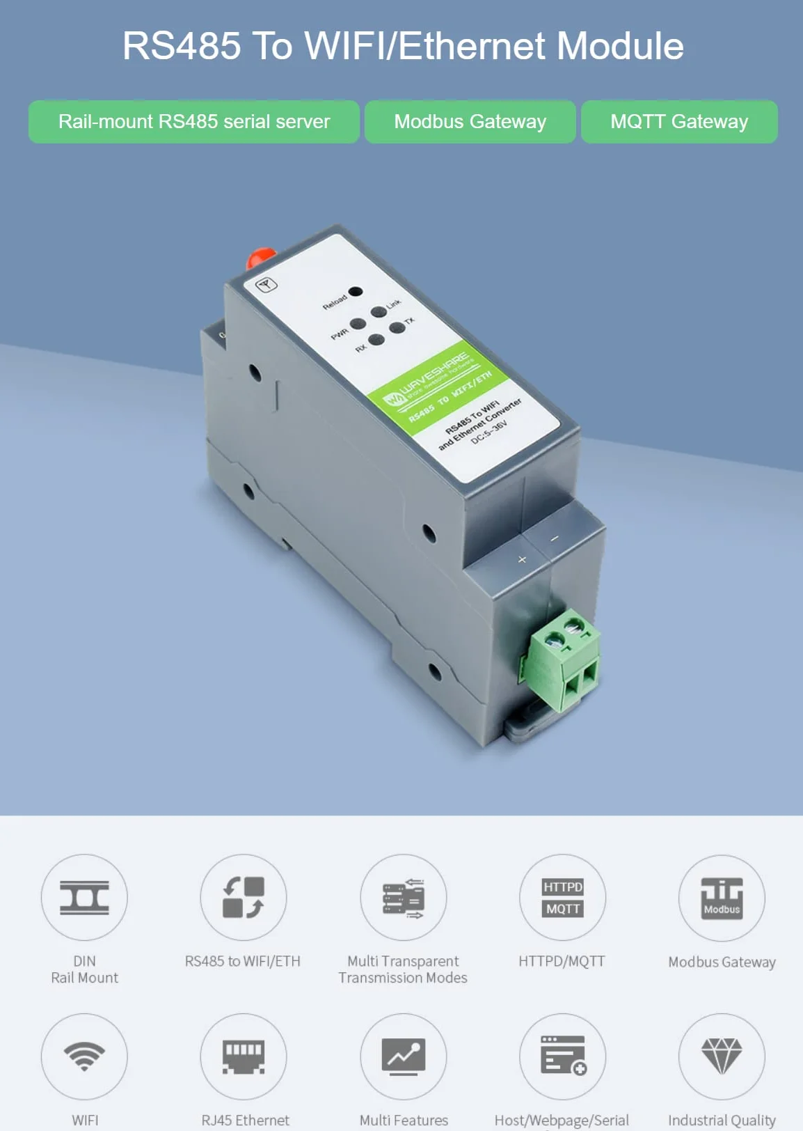 Convertitore RS485 a WiFi Ethernet Modbus MQTT Gateway Server Seriale Porte Multiple