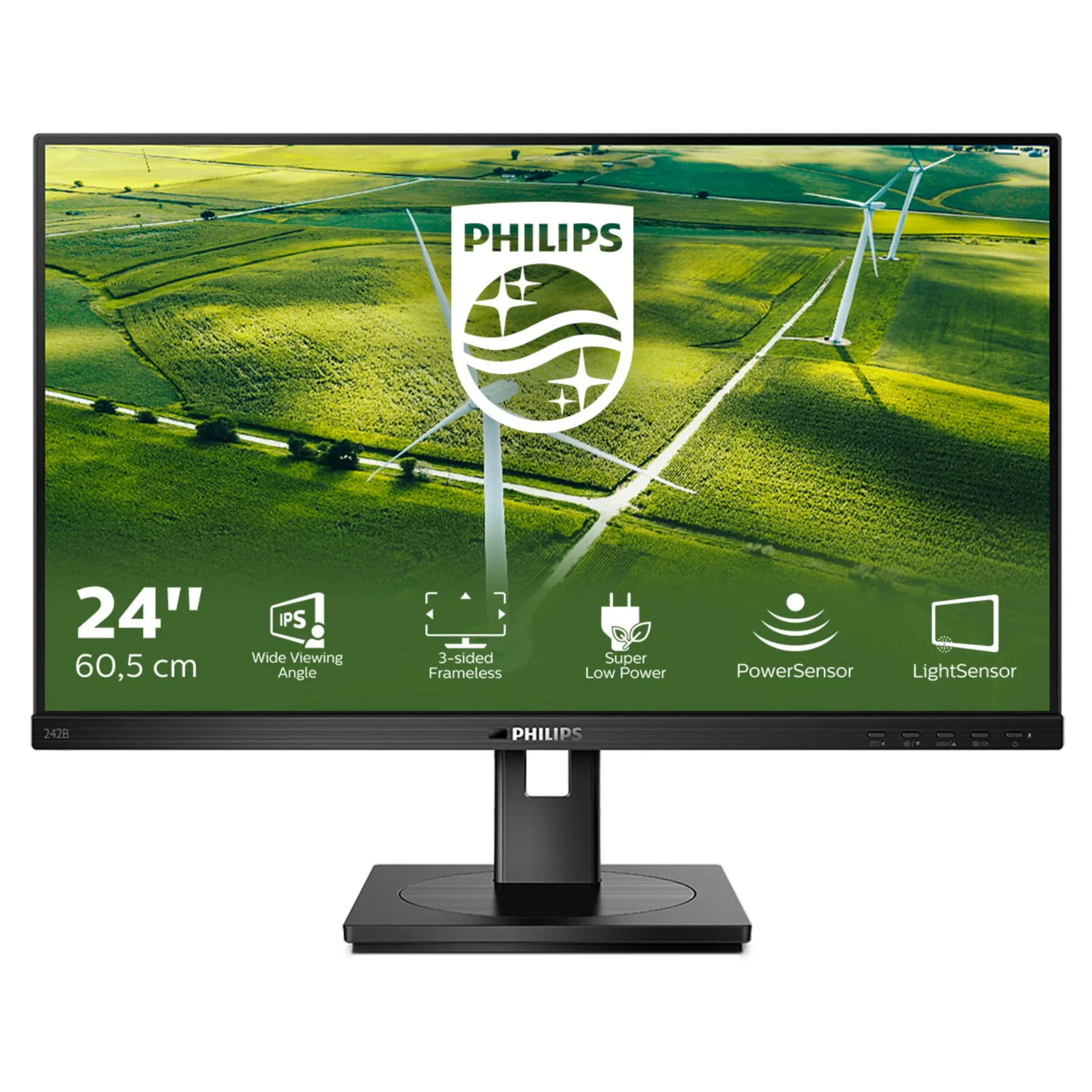 PHILIPS 242B1G - Monitor FHD da 24", 75 Hz, 4 ms, IPS, altoparlanti, hub USB, regolazione dell'altezza, monitor verde (1920 x 1080, 250 cd/m², HDMI/VGA/DP)