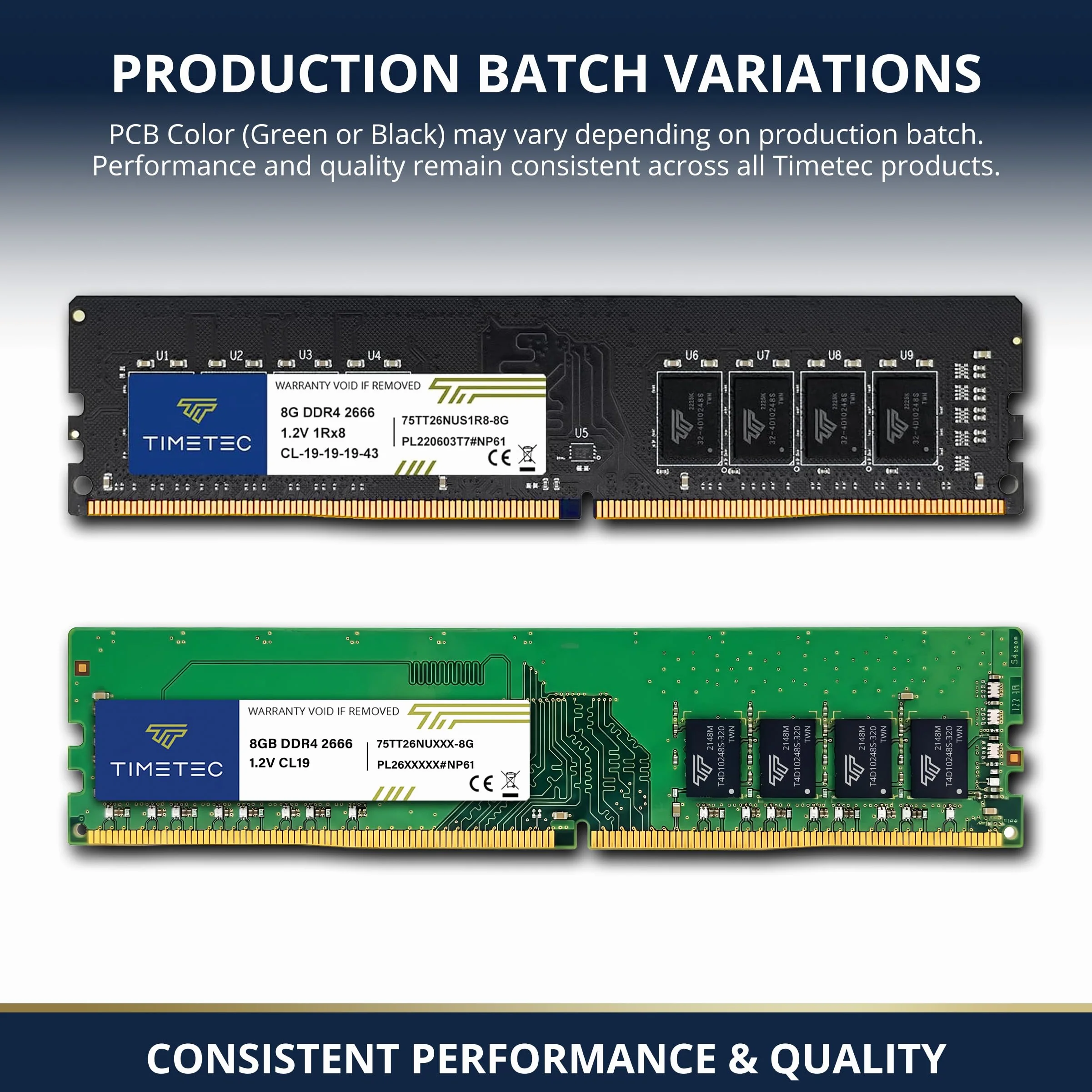 Timetec 8GB DDR4 2666MHz (PC4-2666V) PC4-21300 UDIMM RAM per desktop – Non-ECC Unbuffered, 288 pin, 1,2V CL19 modulo di memoria DIMM
