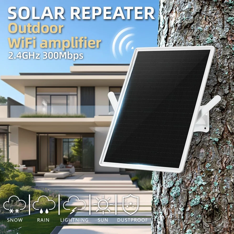 Ripetitore WiFi Amplificatore WiFi batteria solare per esterni,Ripetitore di portata Wi-Fi 100-metri,Access point wireless 2.4 GHz Wi-fi 300 Mbit/s,Ideale per grandi spazi remoti (16in)