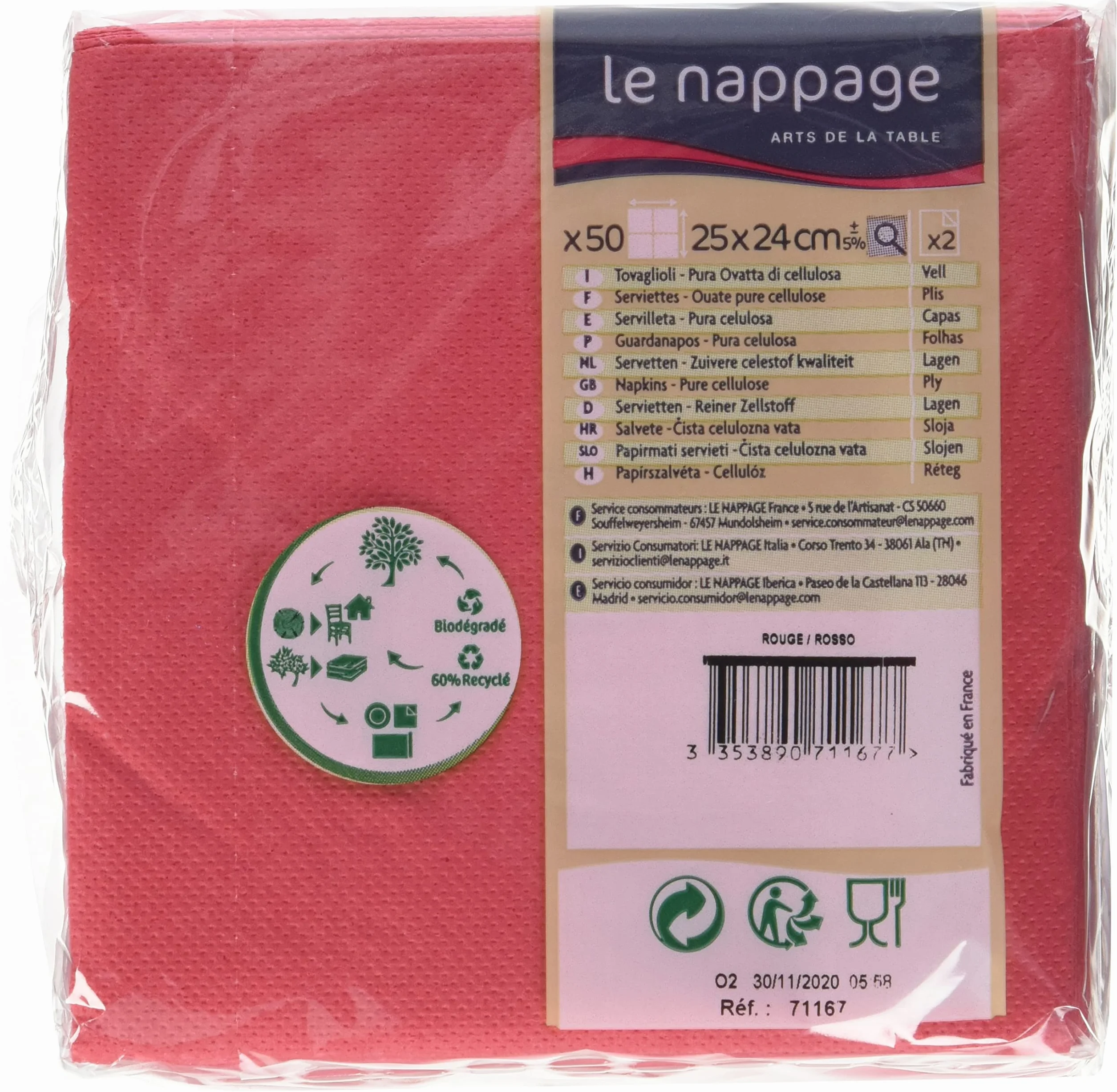LE NAPPAGE ARTS DE LA TABLE 50 tovaglioli microgoffrati 24x25 cm Rosso FSC