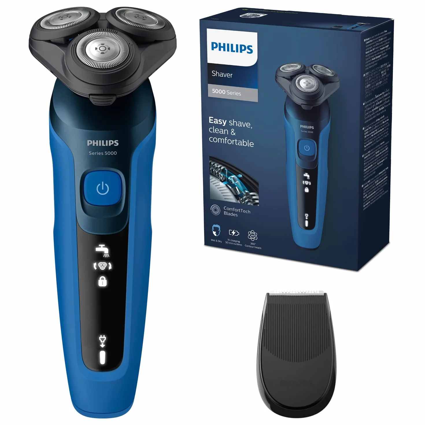 Philips S5466/18 Rasoio Elettrico Serie 5000 Pelle Bagnata e Asciutta Lame Auto-Affilanti ComfortTech Testine a 360° Display LED