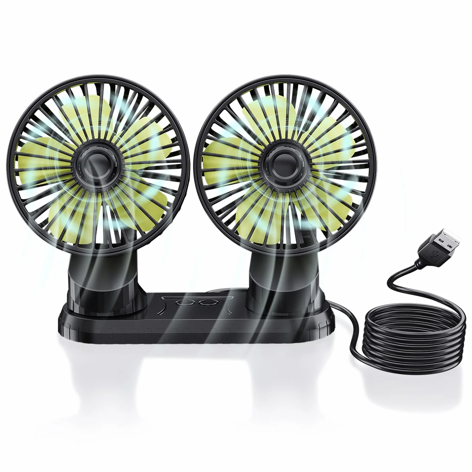 Ymenow 5V 2A Ventilatori USB a Doppia Testa, Ventilatore auto ventilatore portatile ventilatore da tavolo silenzioso ventilatore aria fredda con Rotazione di 360 Gradi per Auto, Cruscotto e Ufficio