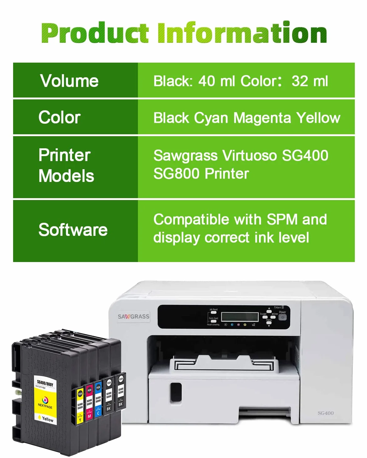 SG400 - Inchiostro a sublimazione, compatibile con Sawgrass Virtuoso SG400 SG800 Ricoh Aifcio SG3100 SG3110 SG71000 Sawgrass per stampante a sublimazione Sawgrass