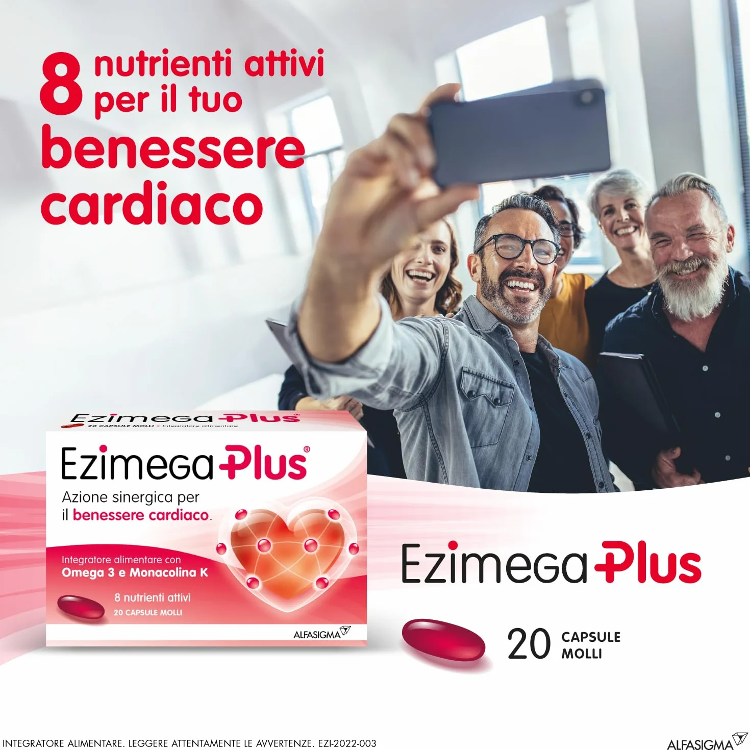 Ezimega Plus Integratore Colesterolo Omega-3 Policosanoli Resveratrolo Acido Folico Monacolina K Coenzima Q10 Vitamina B6 B12 20 Capsule