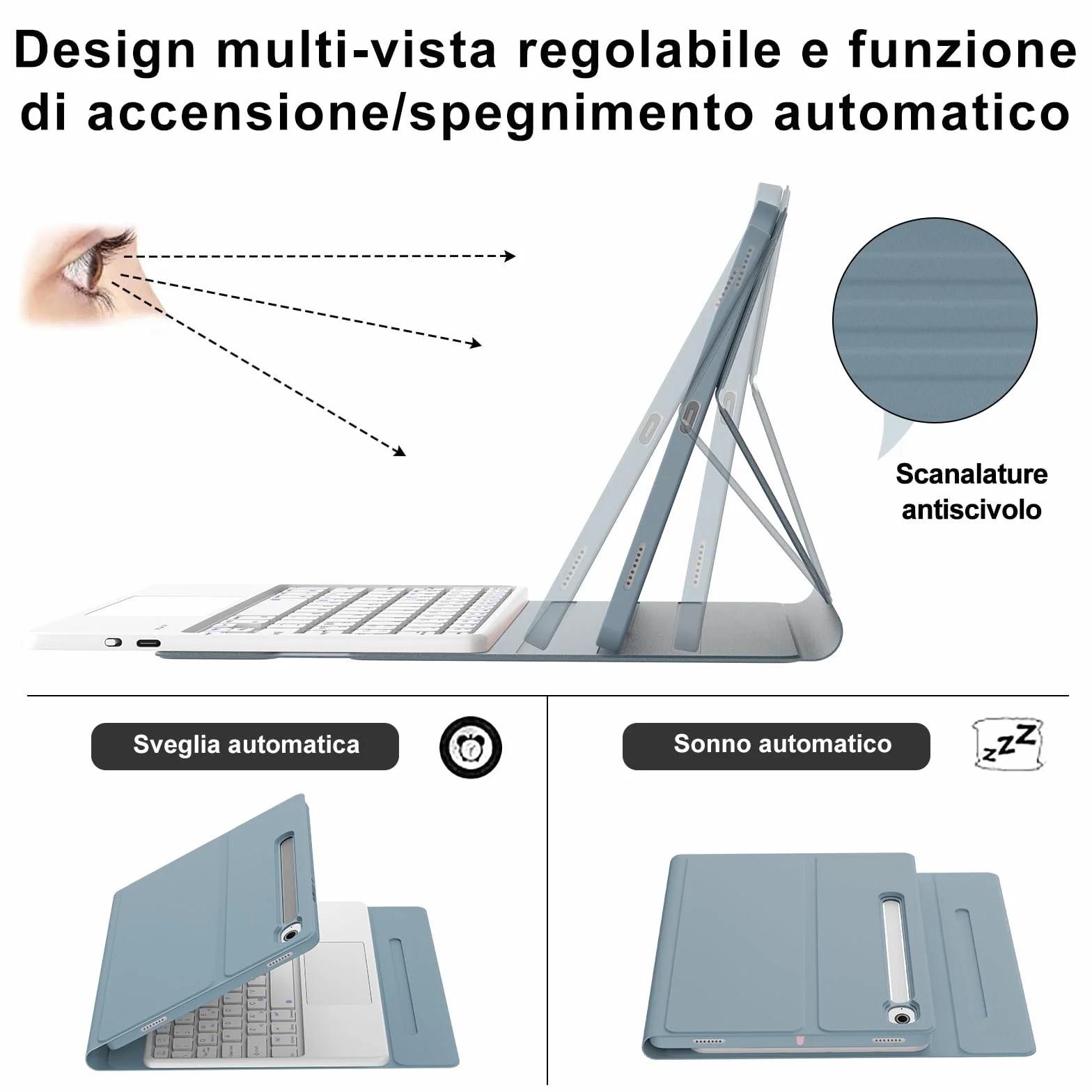 IVEOPPE Tastiera per Samsung Galaxy Tab S9 FE/S10 FE 10.9"/S9 11" con Touchpad, Cover Tastiera Trackpad Italiana Bluetooth per Samsung Galaxy Tab S9 2023/S9 FE 2023/S10 FE 2025, Blu Nebbioso