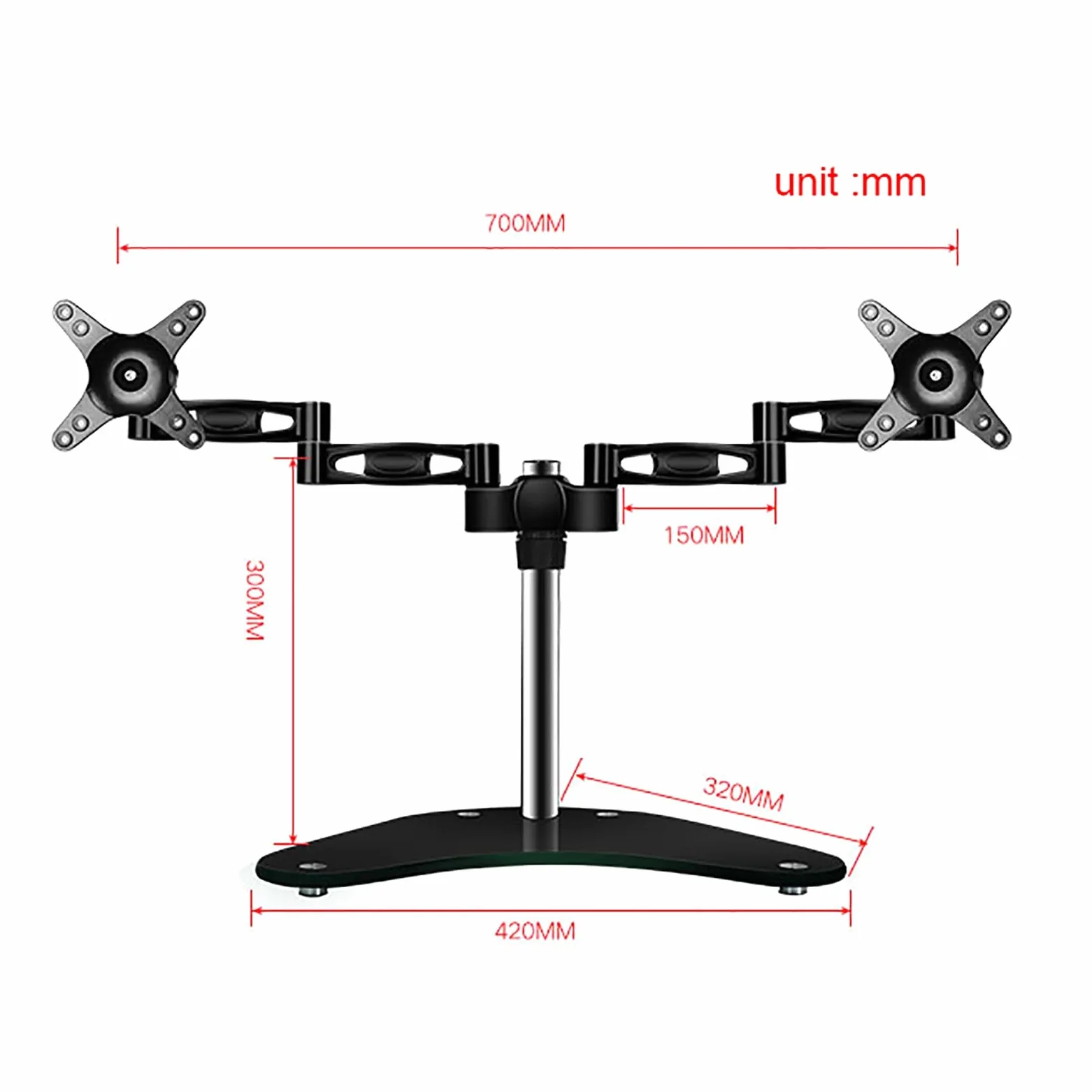 Supporto Doppio per Monitor, Supporto per Monitor Robusto E Completamente Regolabile per 2 Monitor, Struttura Resistente Compatibile con La Maggior Parte dei Monitor da 15 A 27 Pollici