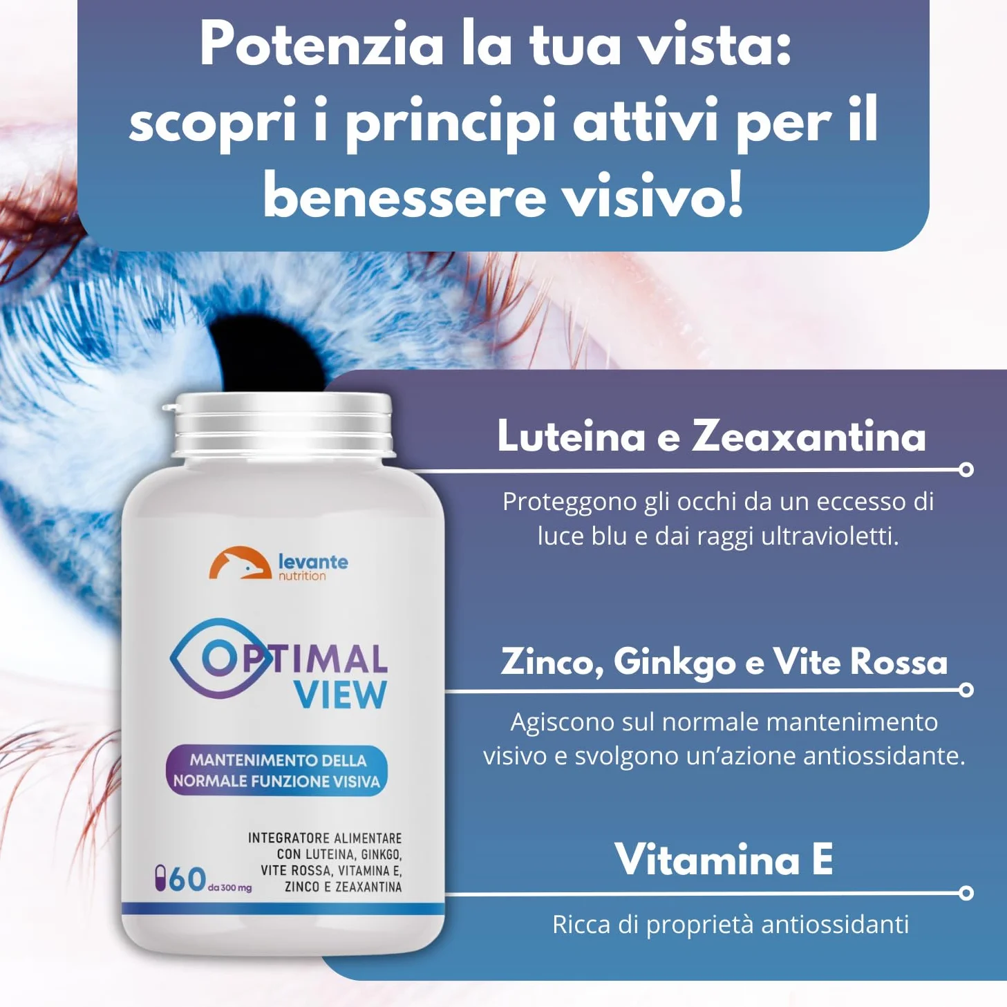 Luteina e Zeaxantina Alto Dosaggio Integratore Occhi Vista con Ginkgo Zinco Vite Rossa Vitamina E 60 Capsule