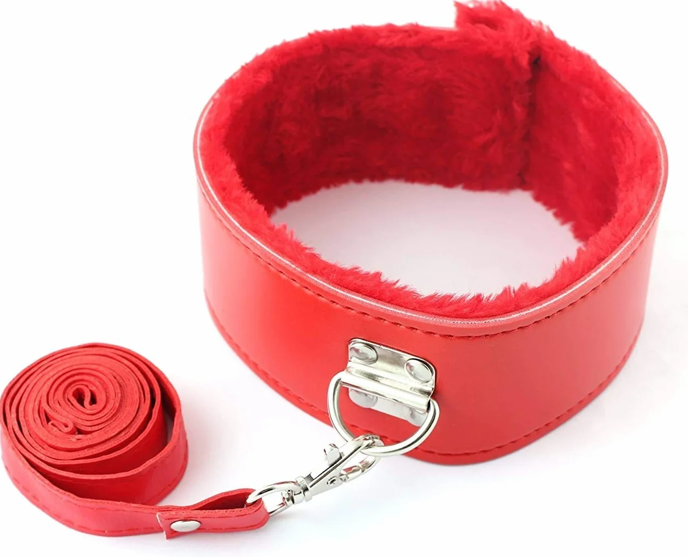 BONDAGERIE Collare morbido peluche ecopelle Rosso