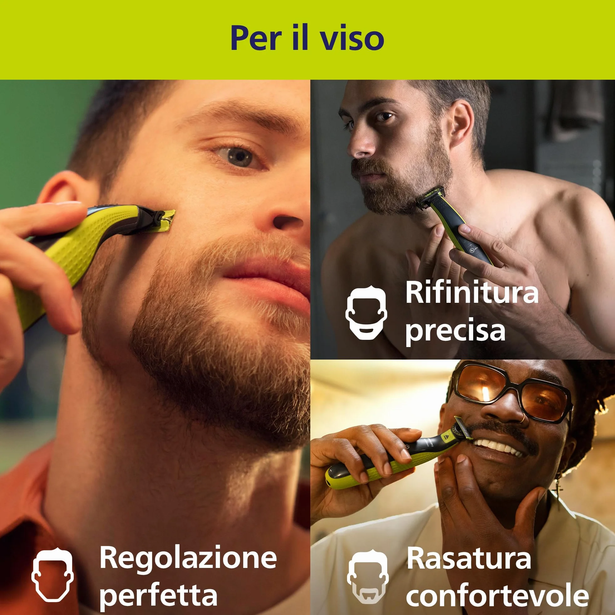 Philips OneBlade 360 Regolabarba e rasoio elettrico, 2x 360 lame, 3 pettini 1-5 mm