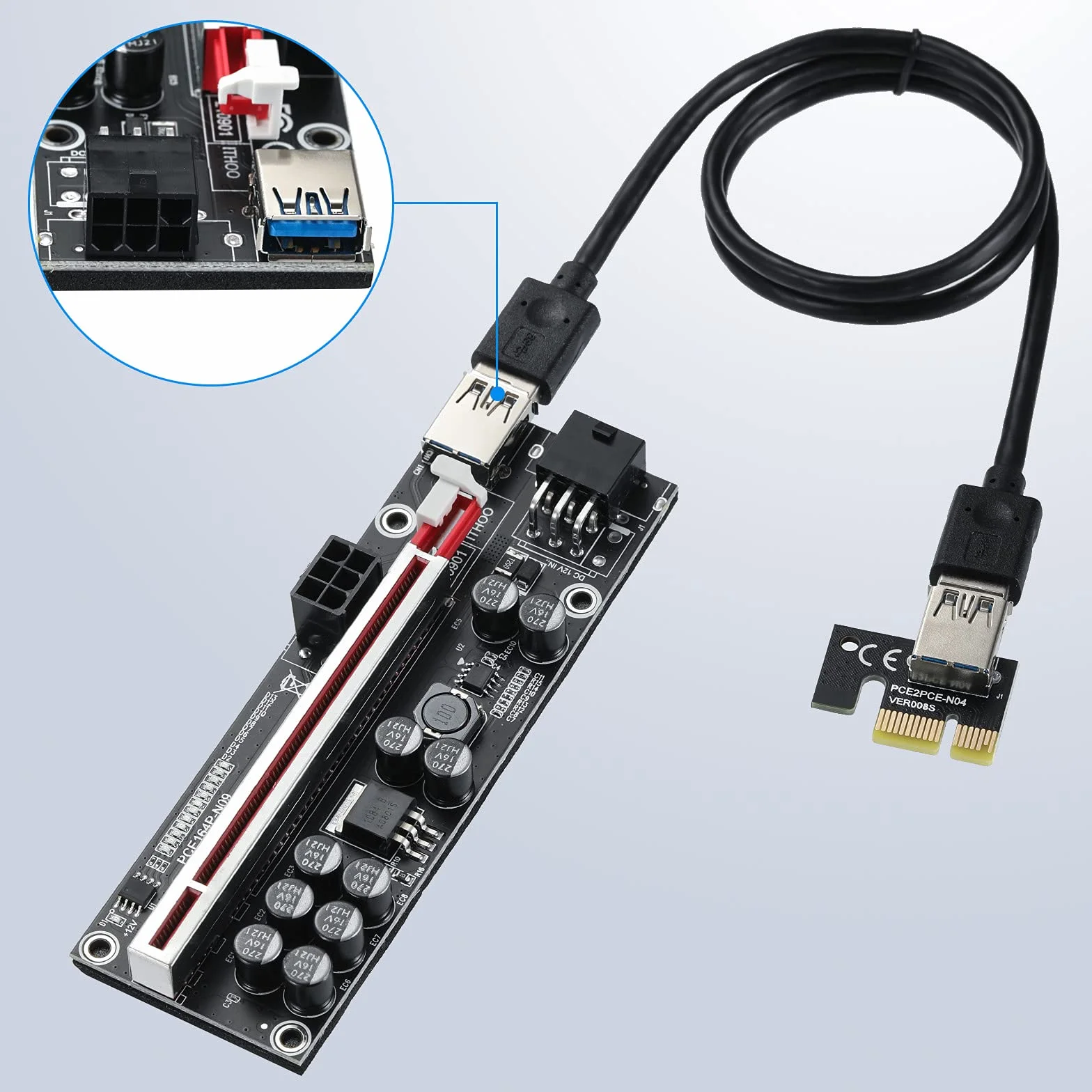 PCIe Riser Adapter Card, PCI-E Riser 1X to 16X Graphics Extension per Ethereum ETH Bitcoin Mining Devices, Digital Cryptocurrency Mining Rig (6 Pezzi)