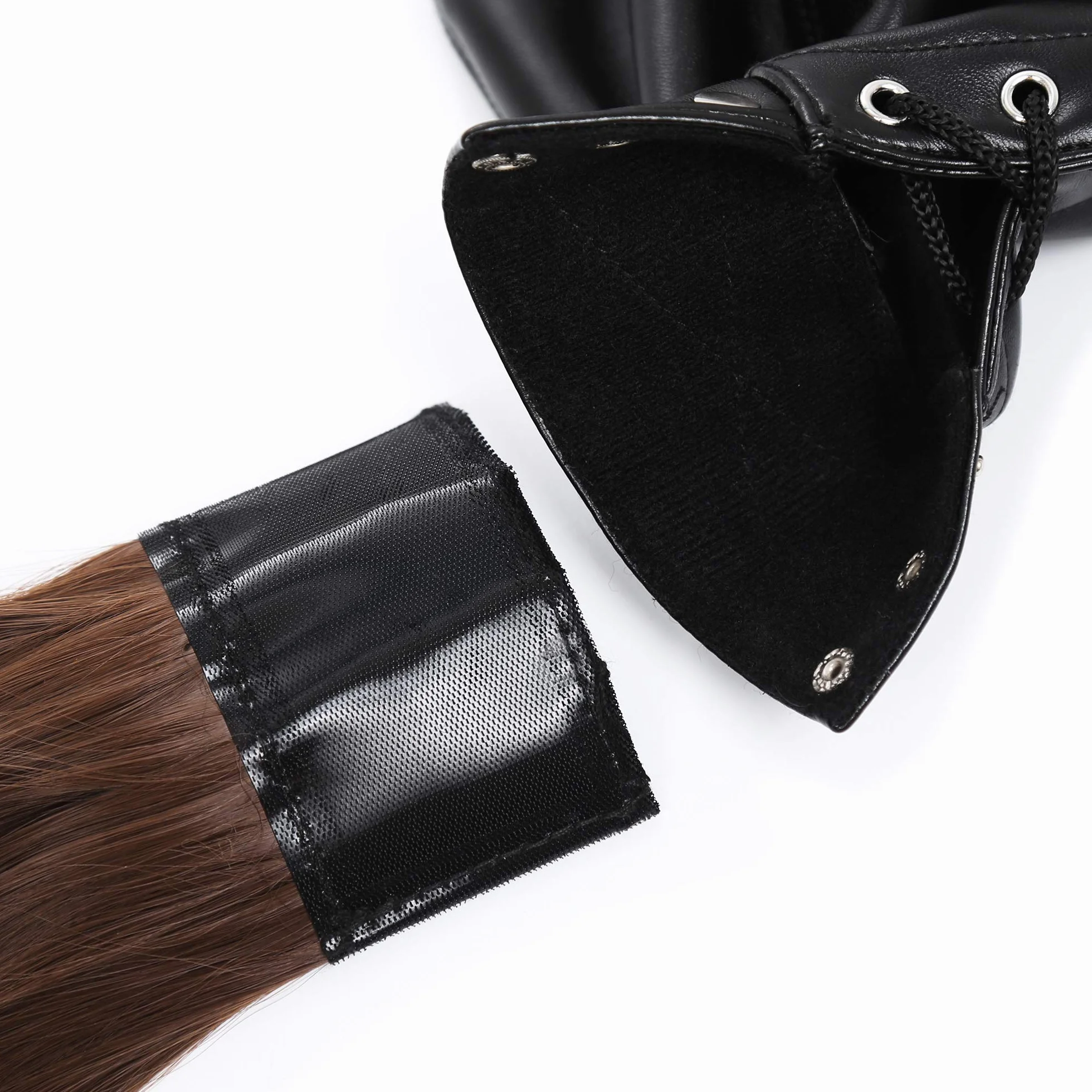 SXOVO Maschera da testa in pelle per preliminari cappuccio bondage con parrucca rimovibile BDSM