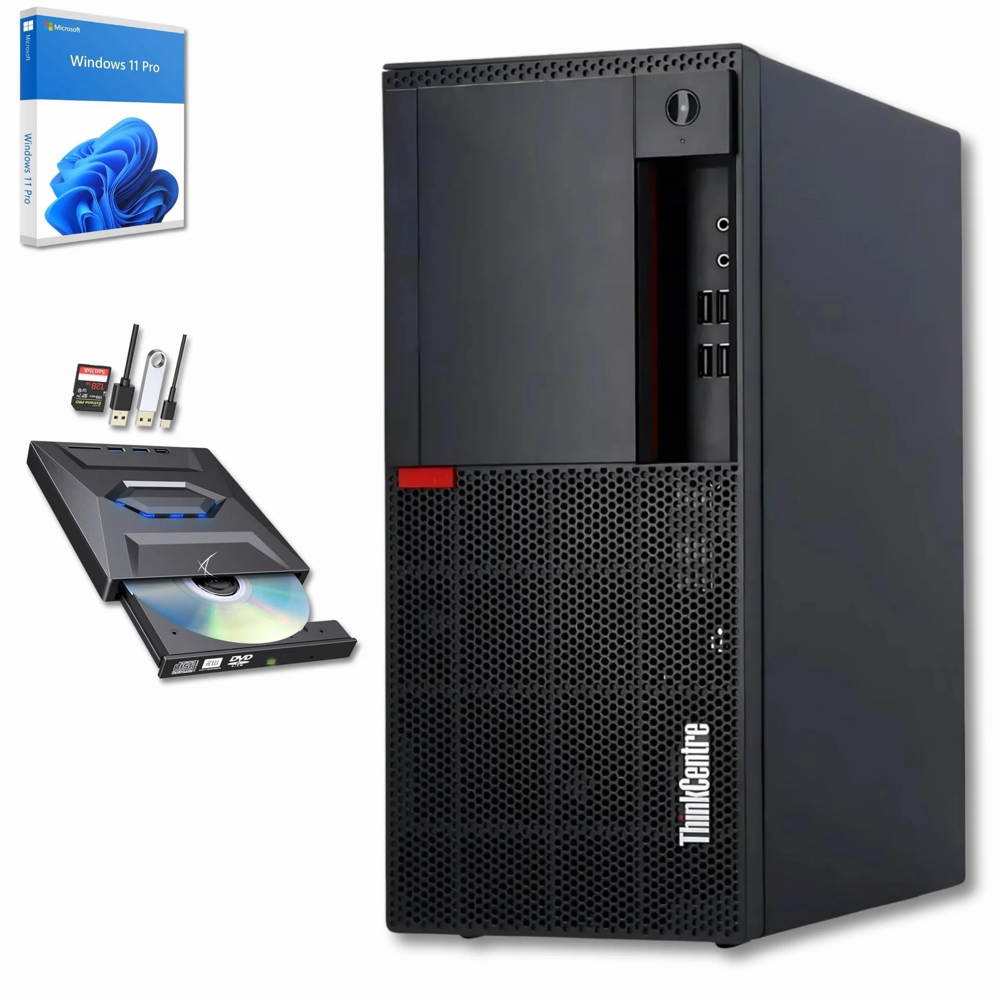 Lenovo - PC veloce con Intel Core i7 6700 - Computer desktop + Silent Computer per ufficio e home Office da 4 GHz - 16 GB - SSD da 512 GB - USB3.0 - WLAN - Include Windows 11 Pro DV RW