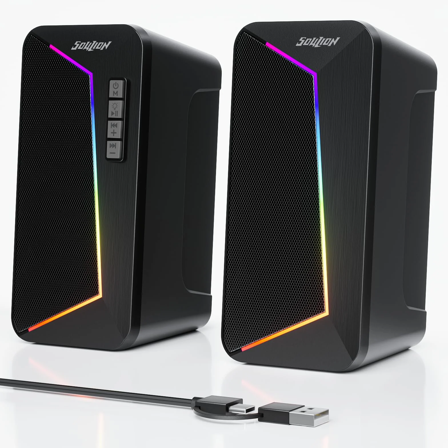 SOULION Altoparlante PC, alimentato tramite USB, con controllo volume, altoparlante da desktop per laptop, monitor