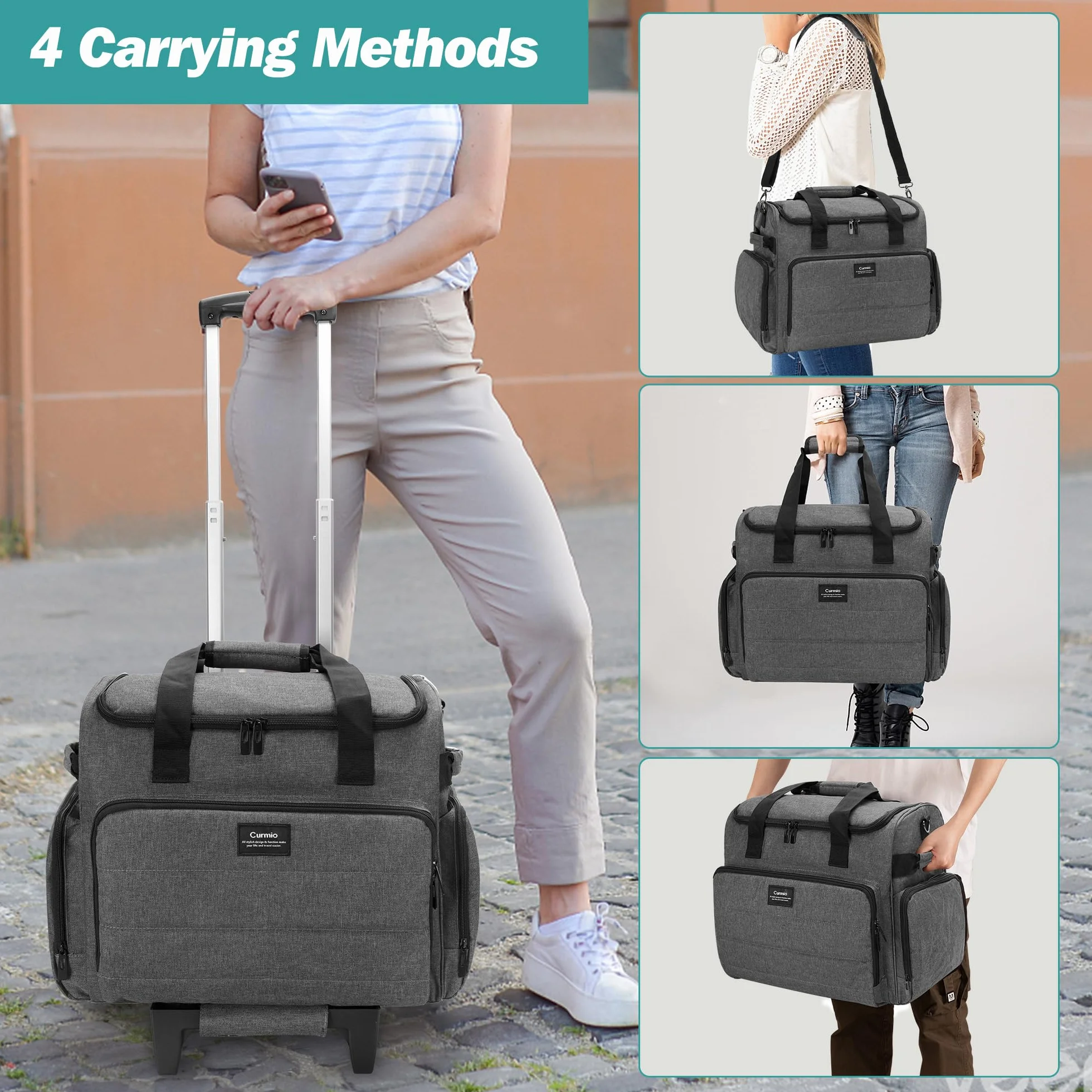 CURMIO Borsa da Insegnanti con Rotelle, Scomparto Organizzatore File Espandibile, Grigio