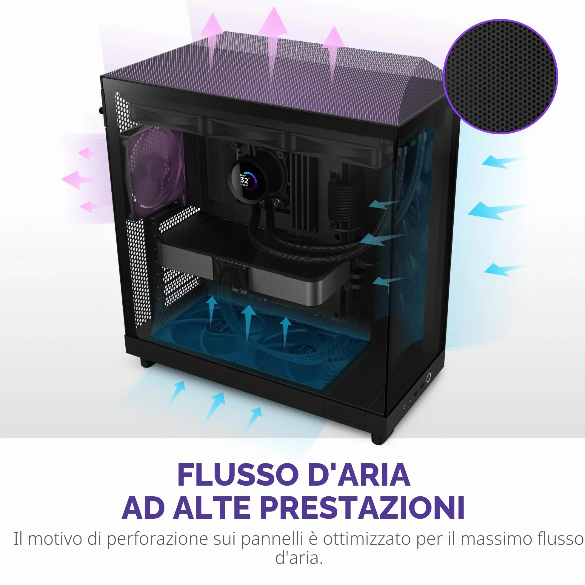 NZXT H6 Flow, CC-H61FB-01, Case Mid-Tower Compatto a Doppia Camera con Flusso d'Aria, Pannelli in Vetro Panoramico, Flusso d'Aria ad Alte Prestazioni, Include 3 Ventole da 120 mm, Nero