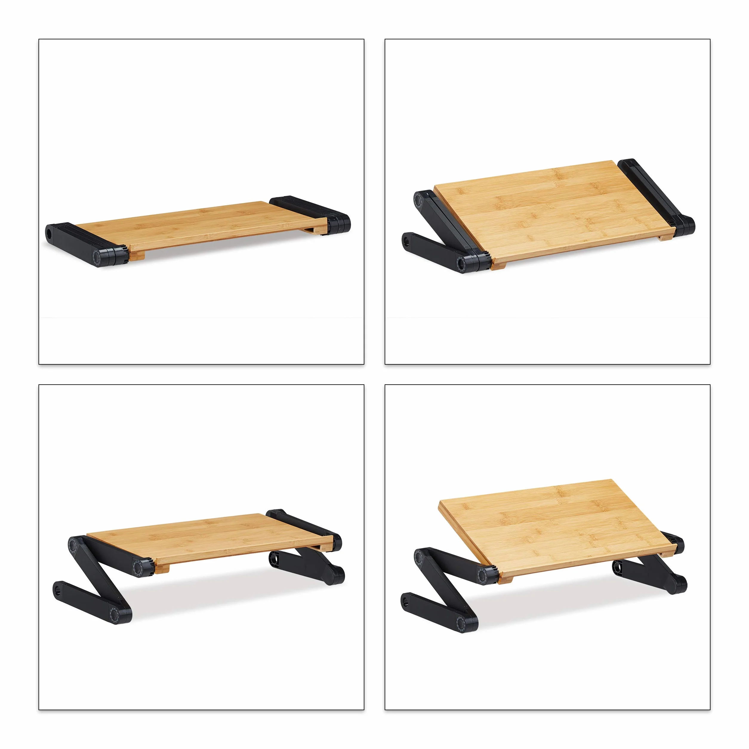 Relaxdays Porta Notebook bambù & Alluminio, per Portatile 15 Pollici Regolabile in Altezza, HLP 47,5x60x26 cm, Naturale