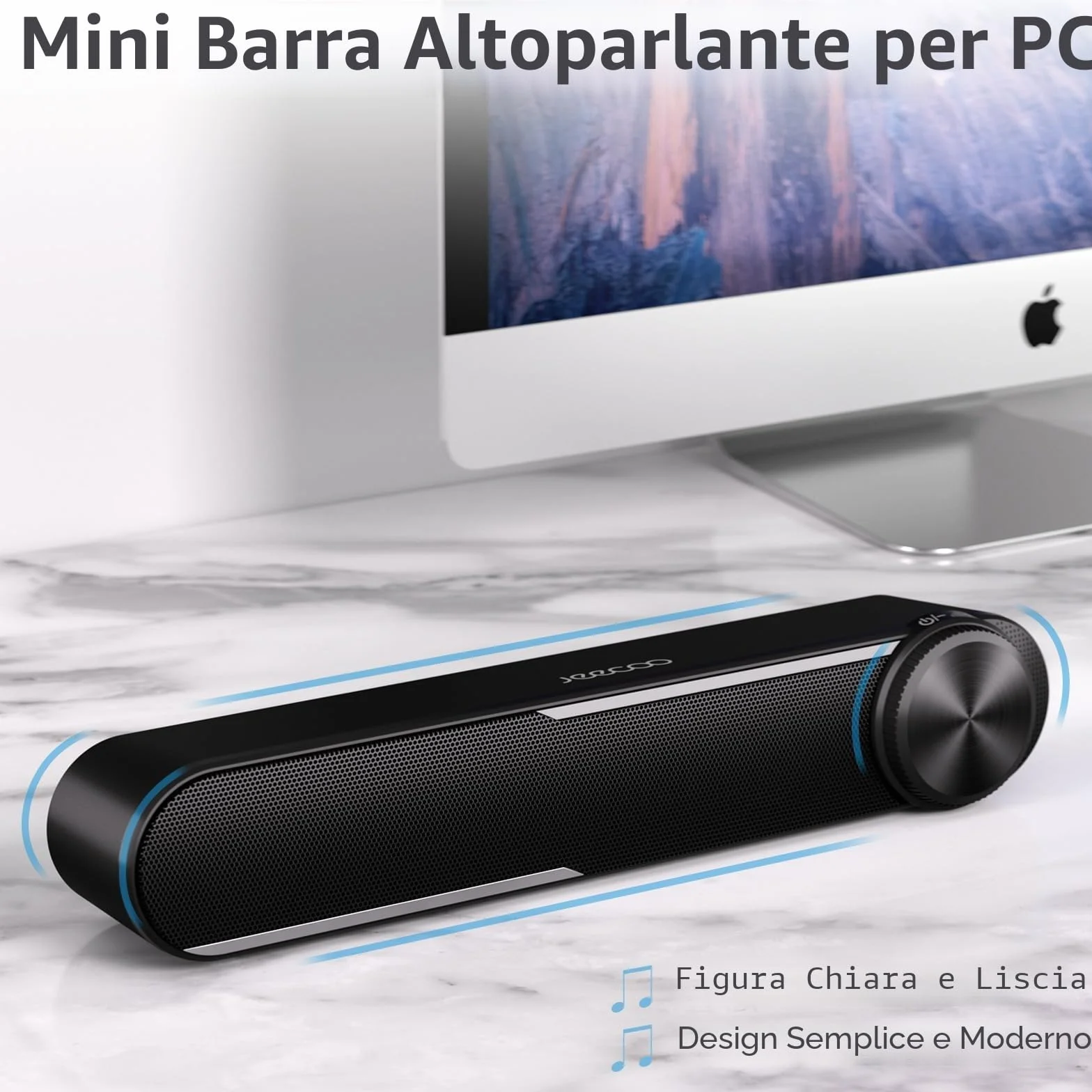 Jeecoo Soundbar PC 10W USB Alimentazione Jack 3.5mm Altoparlanti Computer Monitor TV