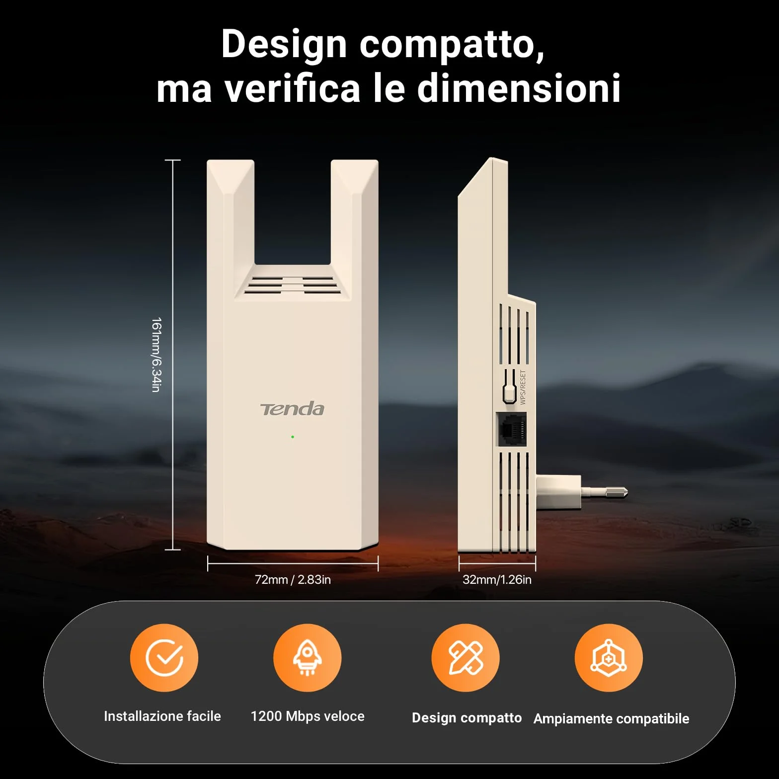 Tenda Ripetitore WiFi AC1200, Amplificatore Dual Band con Porta Ethernet, WiFi Extender e Access Point, Copertura fino a 150 m², Indicatore LED, WPS, Controllo da App(A18)