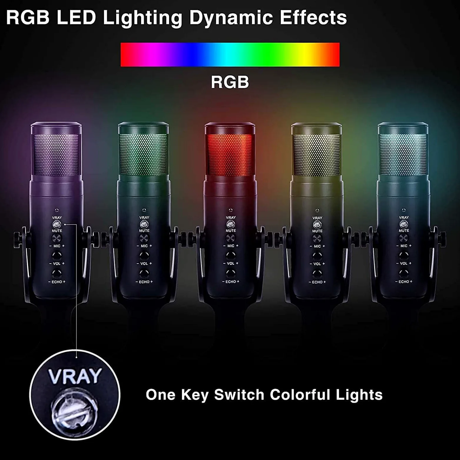 Microfono a Condensatore USB, Microfono a Condensatore RGB Con Luce Colorata Per L'atmosfera Respiratoria, Modello Cardioide, Adatto Per Registrazione Video, Podcasting, Giochi