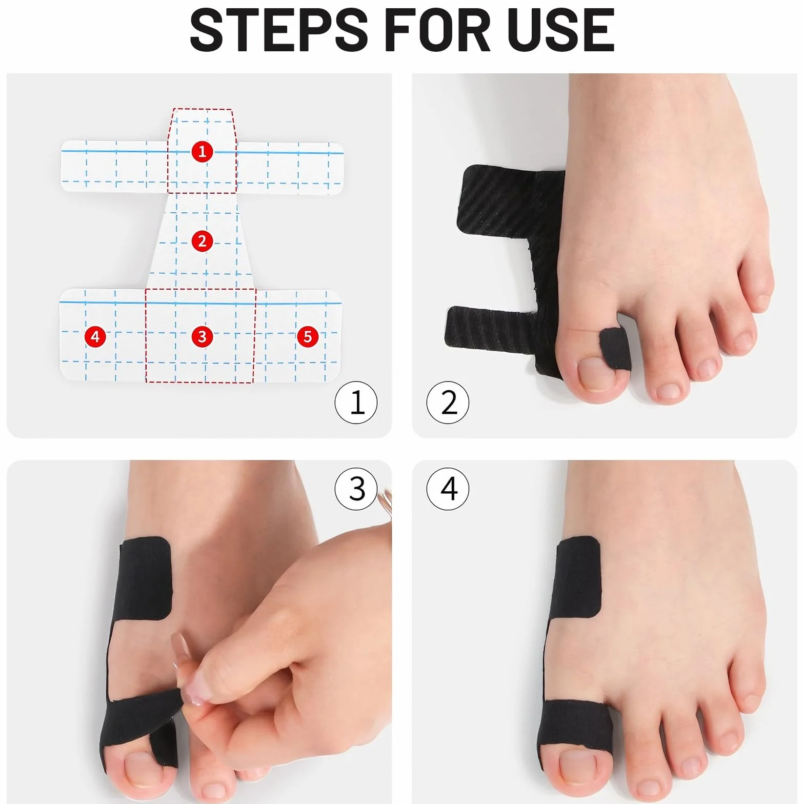 Kinesio Tape Alluce Valgo Pretagliato Traspirante Nero+Carne 20 pcs