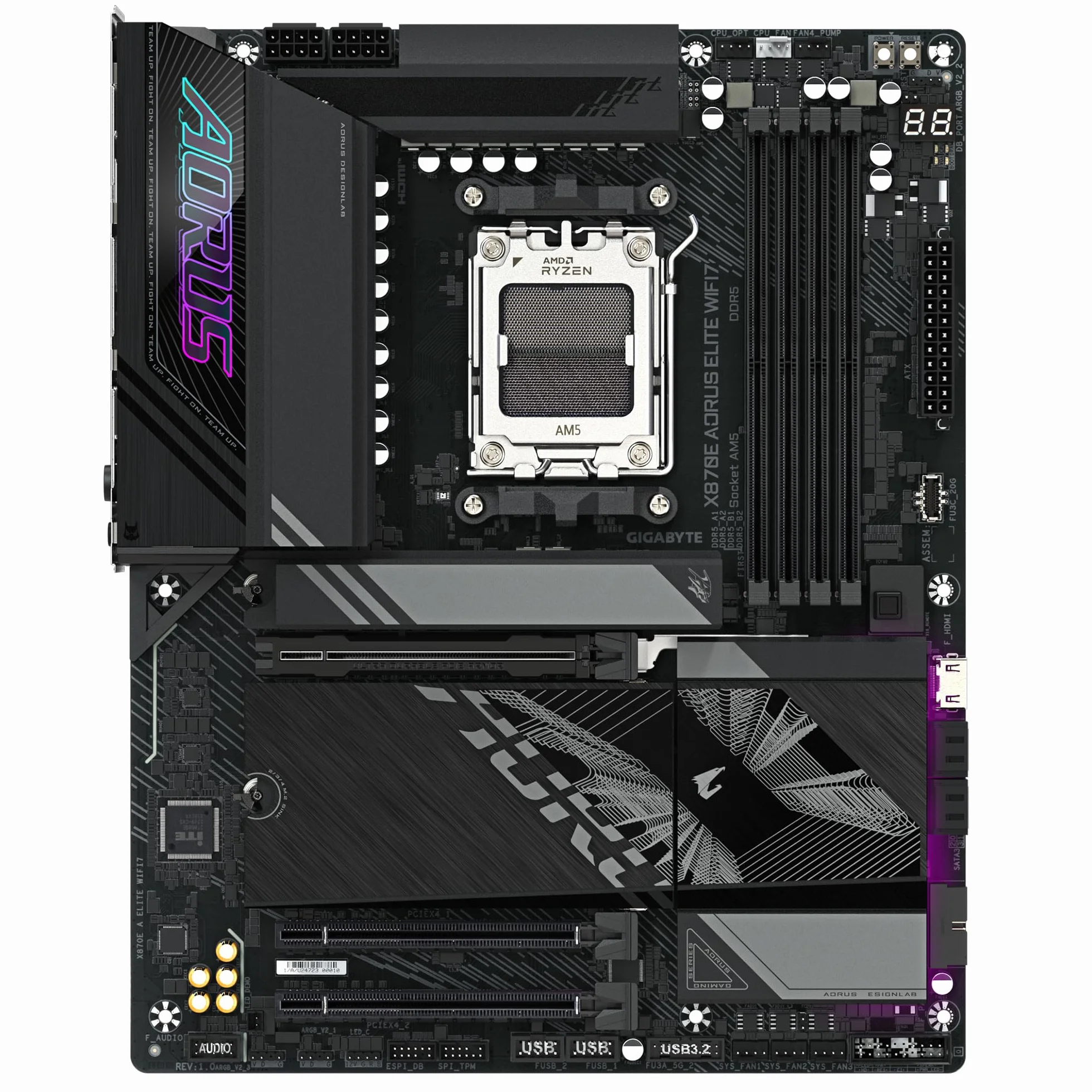 GIGABYTE Scheda madre X870E AORUS ELITE WIFI7 - Supporta CPU AMD Ryzen 9000, VRM digitale a 16+2+2 fasi, fino a 8000MHz DDR5 (OC), 3xPCIe 5.0, Wi-Fi 7, LAN 2.5GbE, USB 4