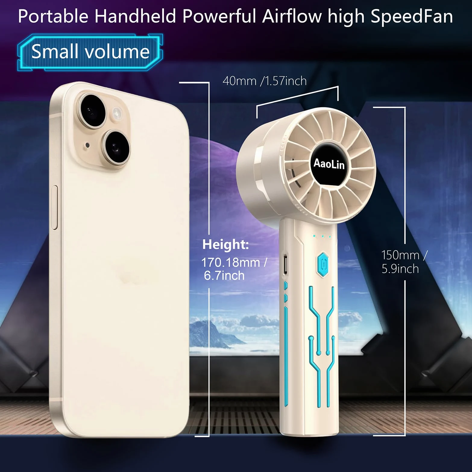 Confezione da 2 mini ventilatori portatili (motore ad alta velocità da 7000 giri/min, durata della batteria 4-16 ore), ricaricabili tramite USB, 4 velocità, potente vento per estate/vacanze/viaggi,