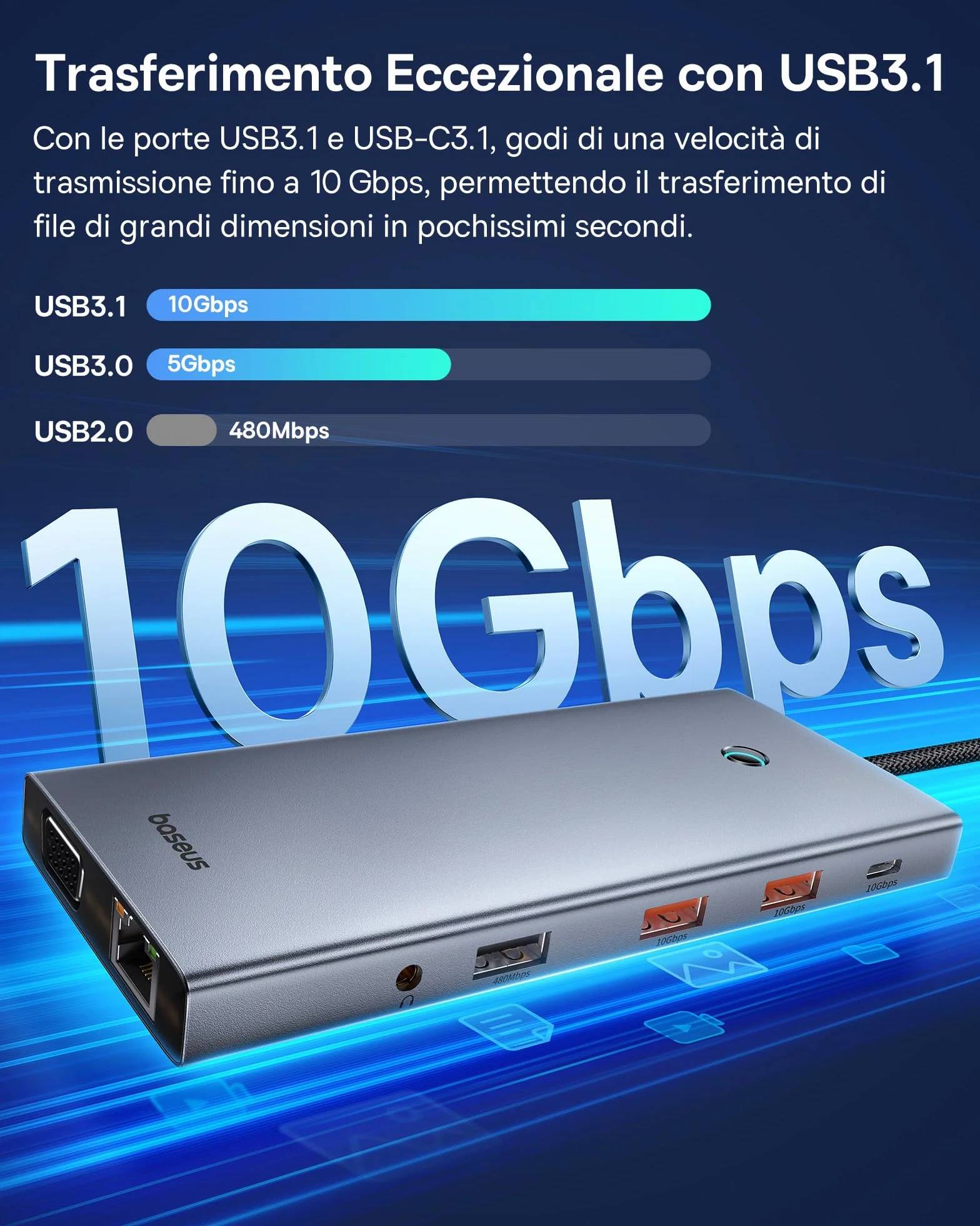 Baseus Docking Station USB-C 3 Monitor, Chip Ottimizzato,13-In-1 Hub USB-C, 2*HDMI e 1*DP 4K 60Hz, VGA, USB 3.1, PD 100W, Ethernet, Per Laptop