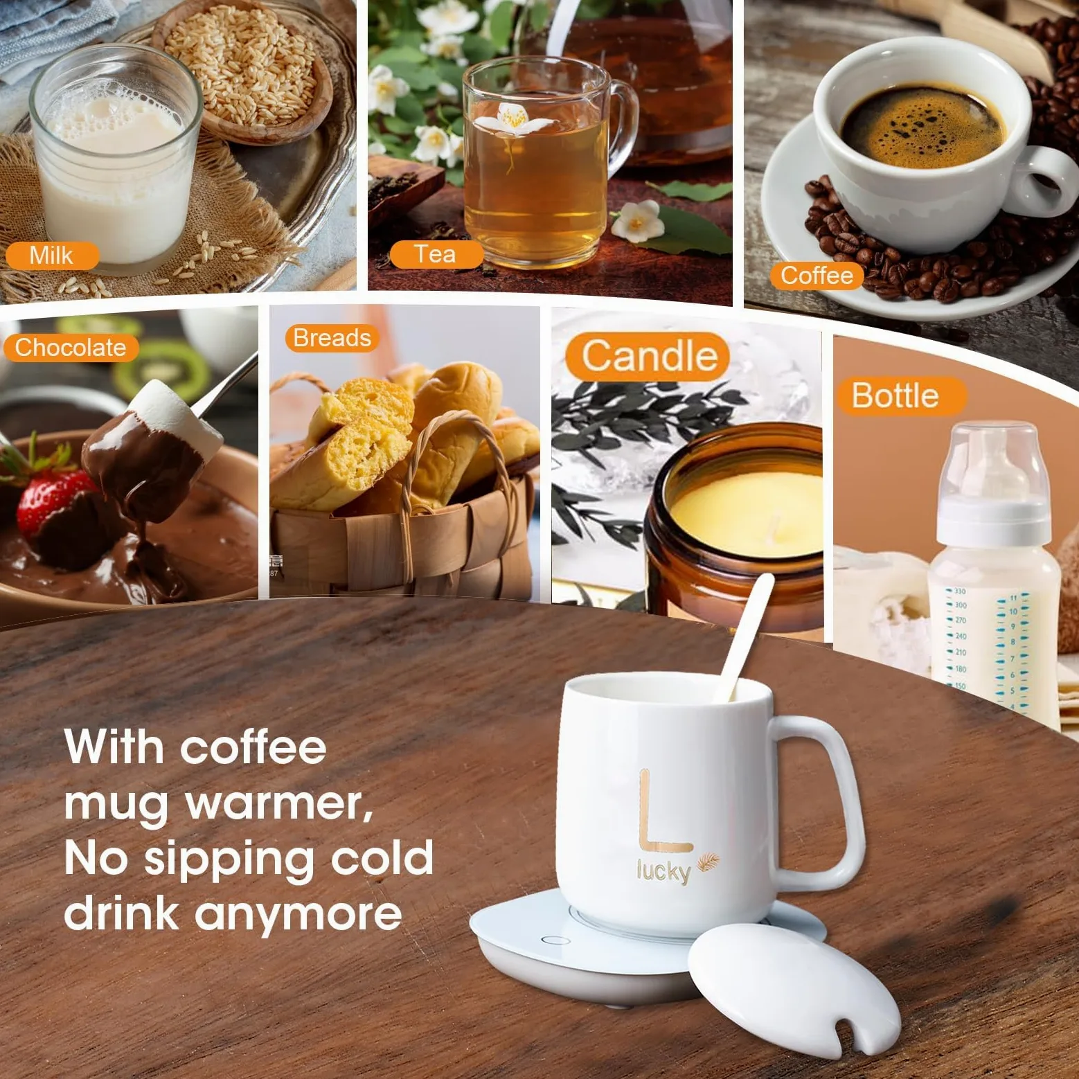 Scalda-tazze da caffè, scalda-caffè per scrivania, spegnimento automatico, adatto per riscaldare latte, cioccolato, candele, bianco