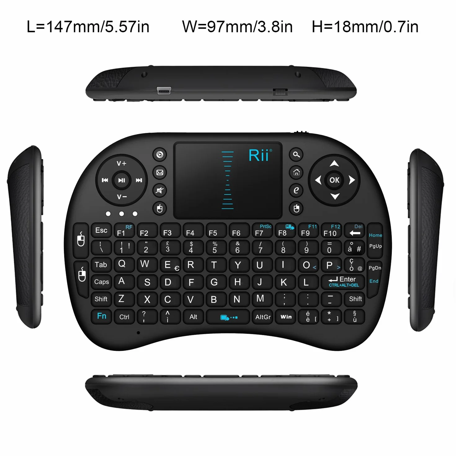 Rii Mini i8 - Tastiera Wireless Ergonomica con Mouse Touchpad per Smart TV, PC, HTPC, Console, Computer (Layout Italiano)