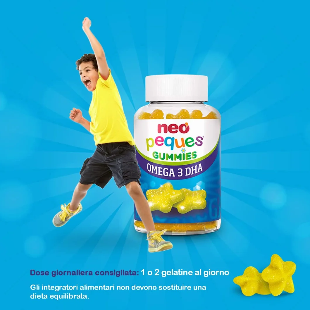 Neo Peques Omega 3 DHA Orsetti Gommose Vitaminici Bambini 3 Anni 30 Compresse Colina Vitamine B Sapore Limone