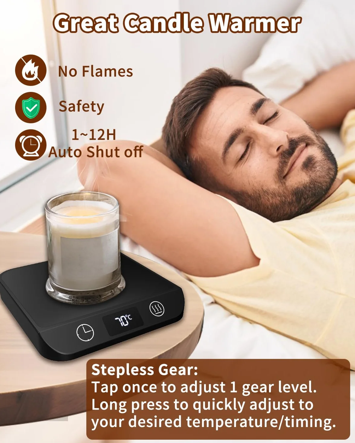 MYMULIKE Scalda Tazze, 6 Temperature (45 ℃-70 ℃), Display LED, Timer 1-12 Ore, Per Caffè, Tè, Latte, Scalda Candele, Vetroceramica, Nero