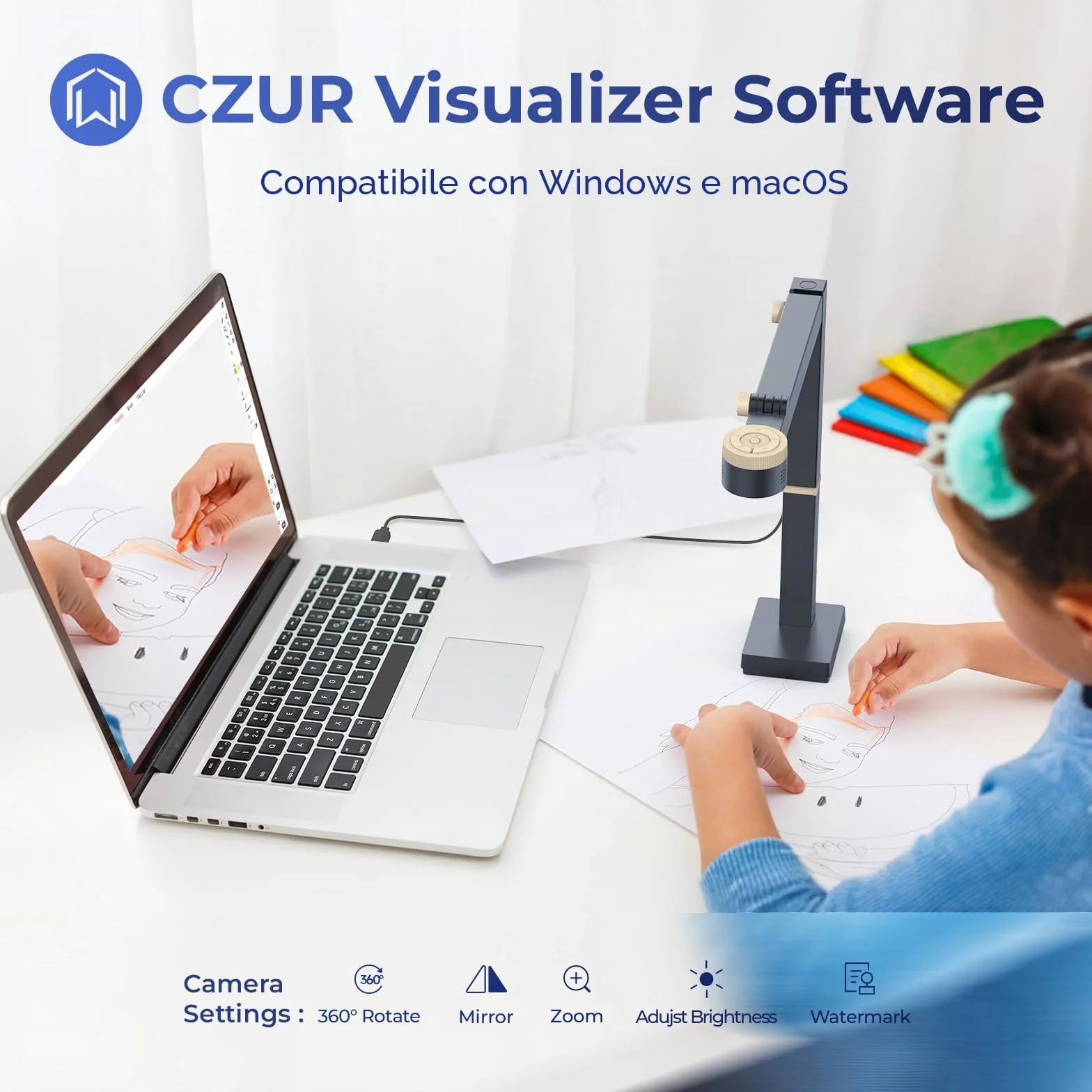 CZUR Fancy S Pro 12 MP Fotocamera per Documenti 4K Pieghevole Visualizzatore Webcam 1080P@60 FPS Doppio Autofocus A3 LED Grigio