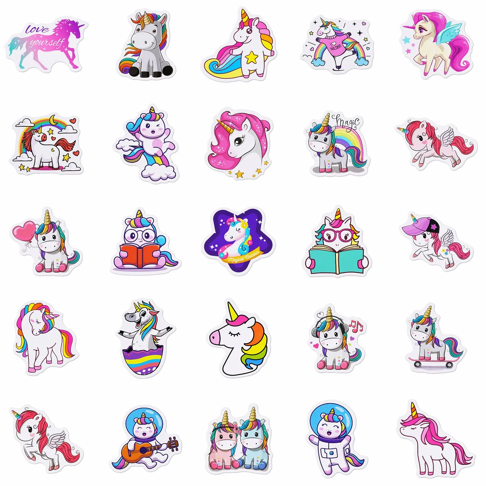 Adesivi per Bambini Unicorno in Vinile Impermeabili Set Personalizzati per Auto Laptop Skateboard Chitarra Cellulare Regalo