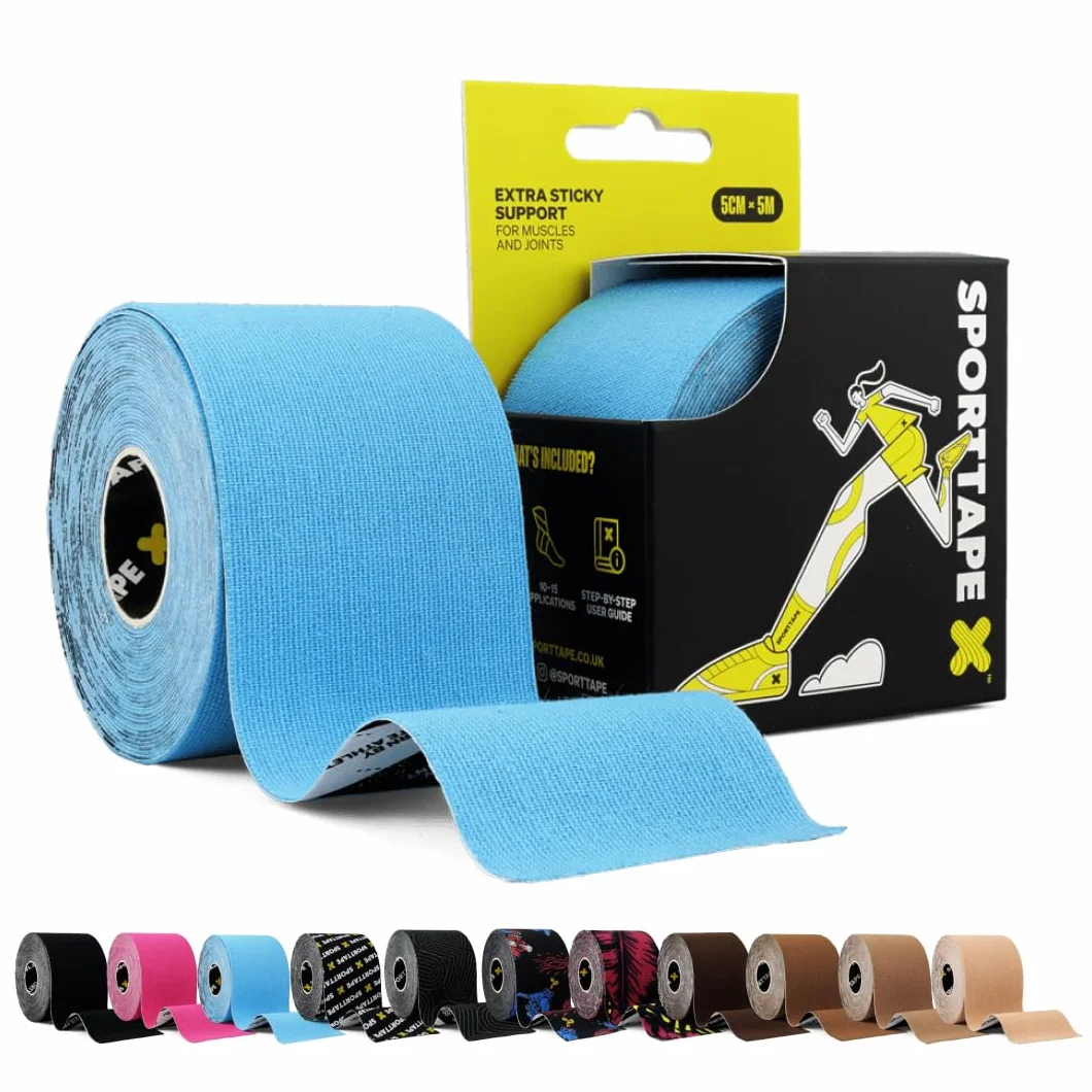 SPORTTAPE Nastro Kinesiologico 5 cm × 5 m Blu – Impermeabile Ipoallergenico per Supporto Muscolare