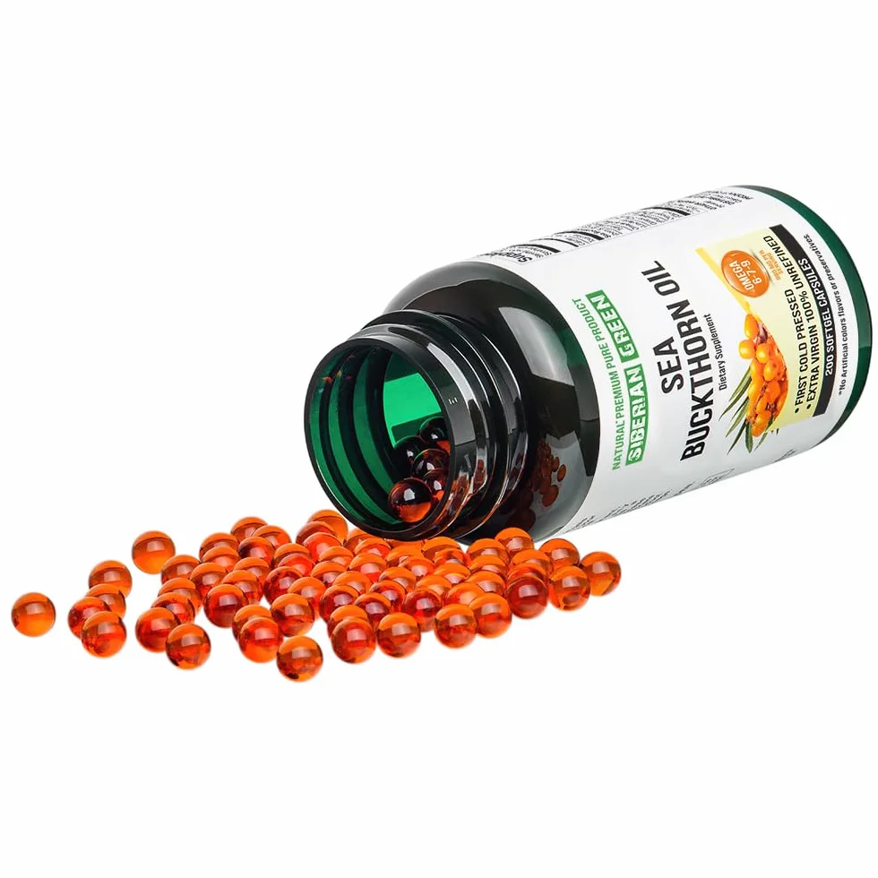 Capsule di olio di olivello spinoso siberiano 200 capsule molle Omega 7 Premium senza glutine non OGM