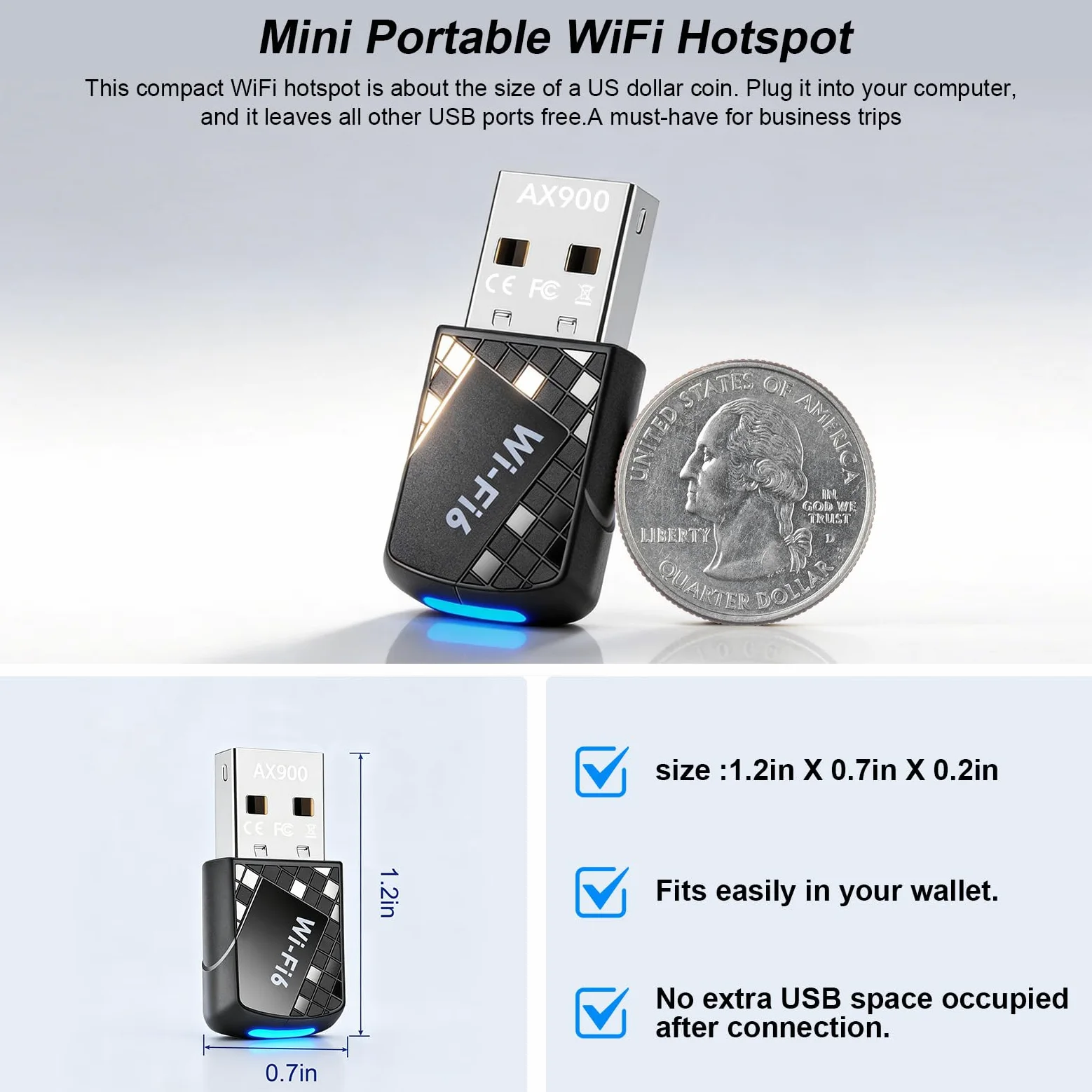 AX900Mbps Adattatore USB WiFi 6 per PC, adattatore WiFi Bluetooth 5.4 2 in 1. Adattatore ricetrasmettitore di rete wireless a doppia banda 2.4G/5G per laptop, desktop, WPA3, supporta Windows 11/10