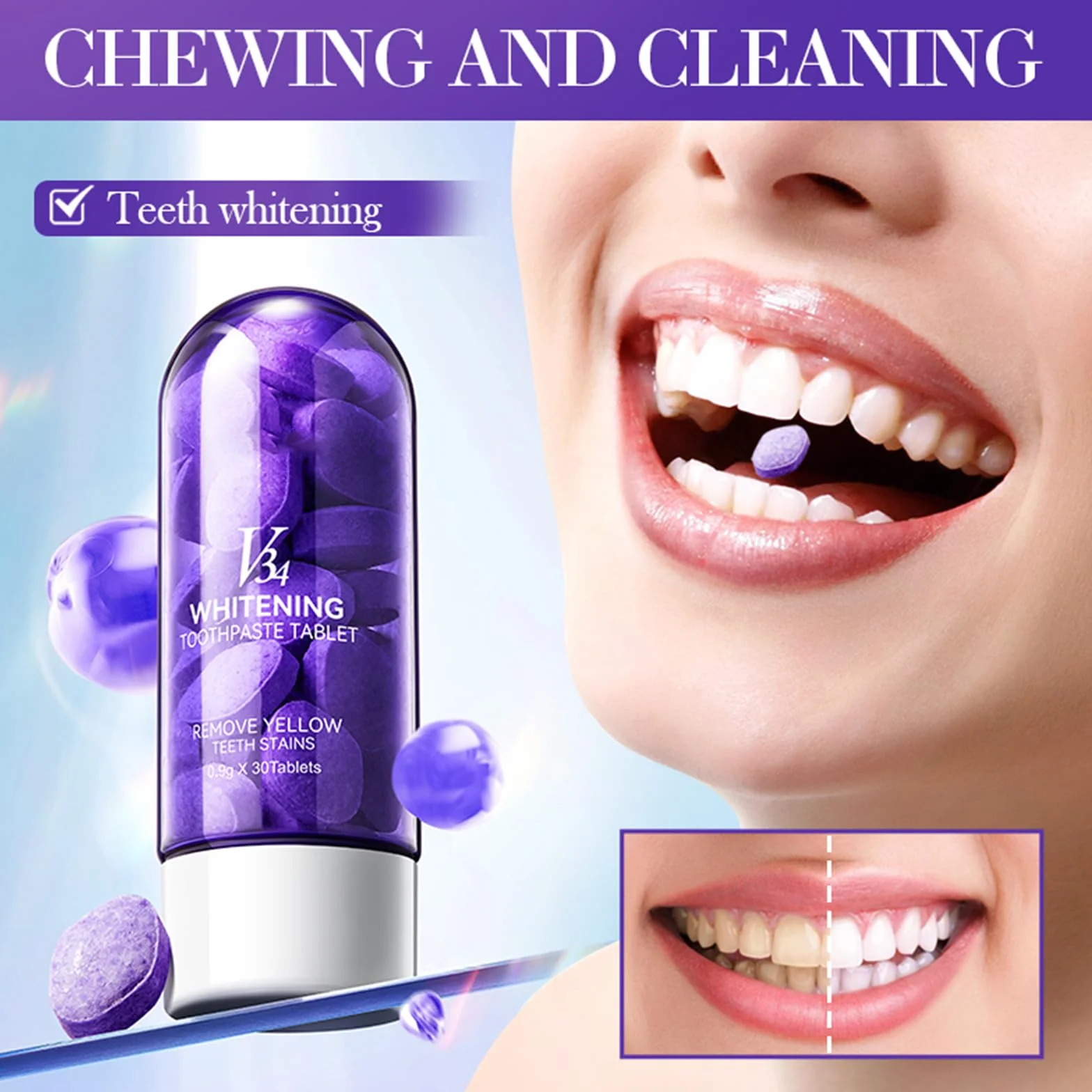 Compresse Sbiancanti per Denti 60 Conteggio - Sbiancamento Istantaneo, Rimuove Macchie Gialle