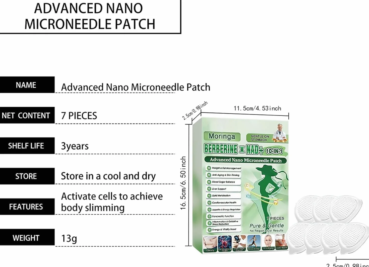 Moringa Cerotti Dimagranti 10 In 1 con Nanocroneedle, Berberina, Patch Compresse per Uomini e Donne