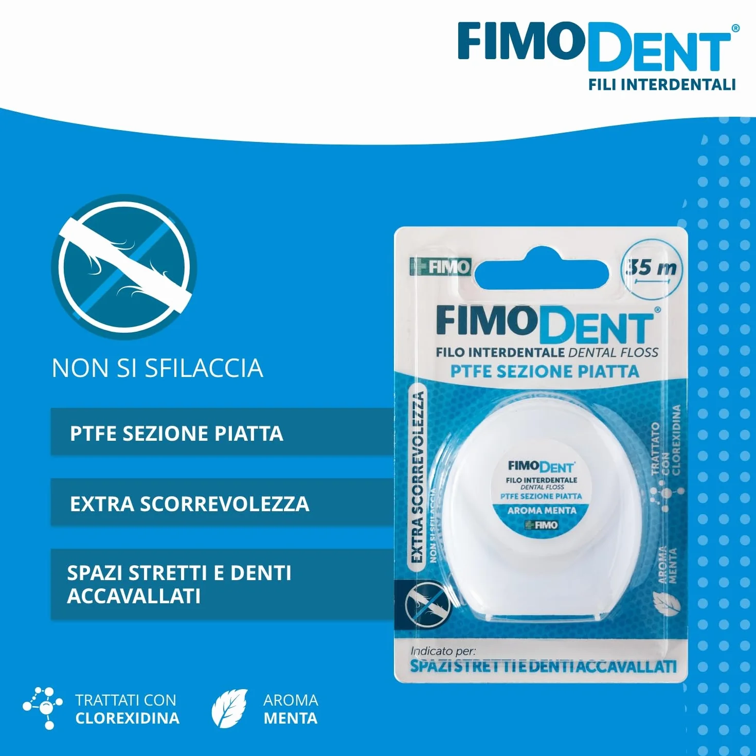 Fimodent Filo Interdentale 35 m PTFE Sezione Piatta Extra Scorrevolezza