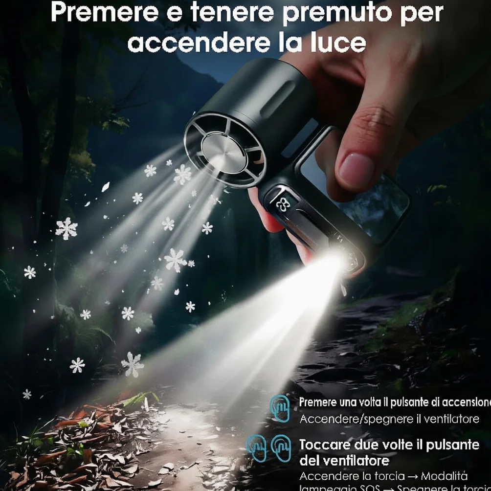 Mini Ventilatore Portatile USB Ricaricabile con Raffreddamento a Ghiaccio & 199 Velocità, Ventilatori Portatili LED - 3600mAh, Potente Ventilatore a Mano 17000 RPM, per Viso, Viaggio, Esterno (Nero)