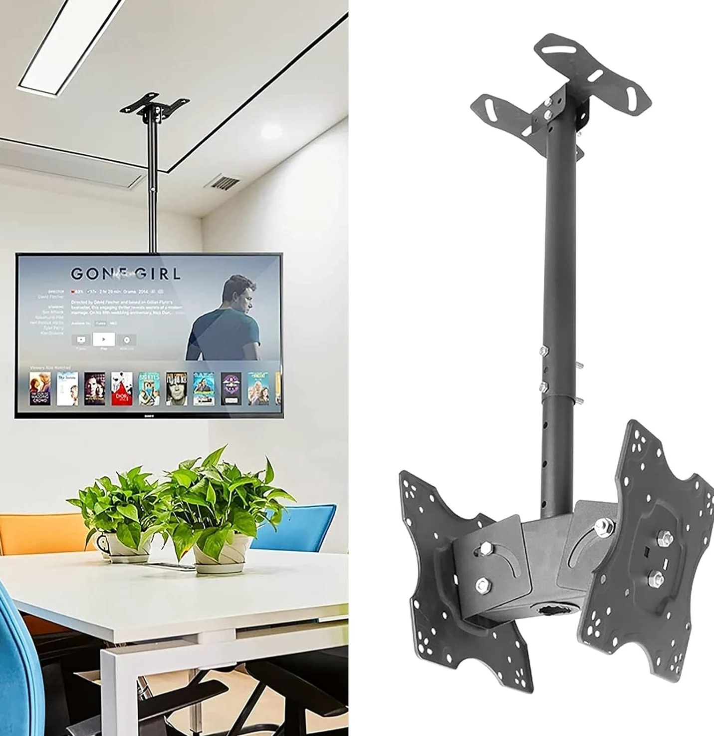 Braccio Per Monitor Regolabile, Staffa Di Montaggio Tv A Soffitto - Supporto Tv A Parete - Staffa Di Montaggio Tv Bifacciale, Supporto Tv Inclinabile E Girevole Per Tv Da 32 A 55 Pollici, 1 M