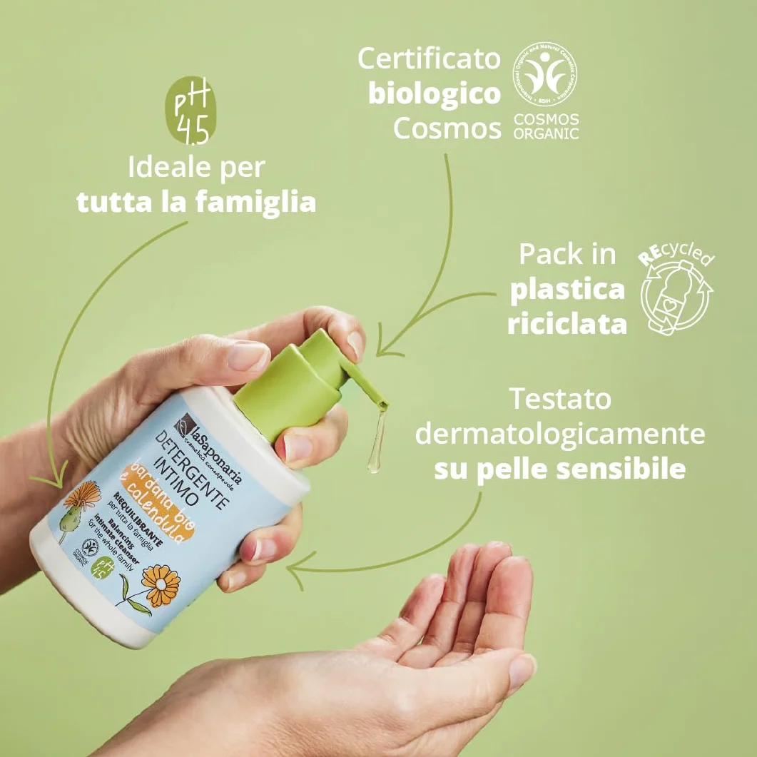 La Saponaria Detergente Intimo Riequilibrante pH 4.5 250 ml Bardana Bio Calendula