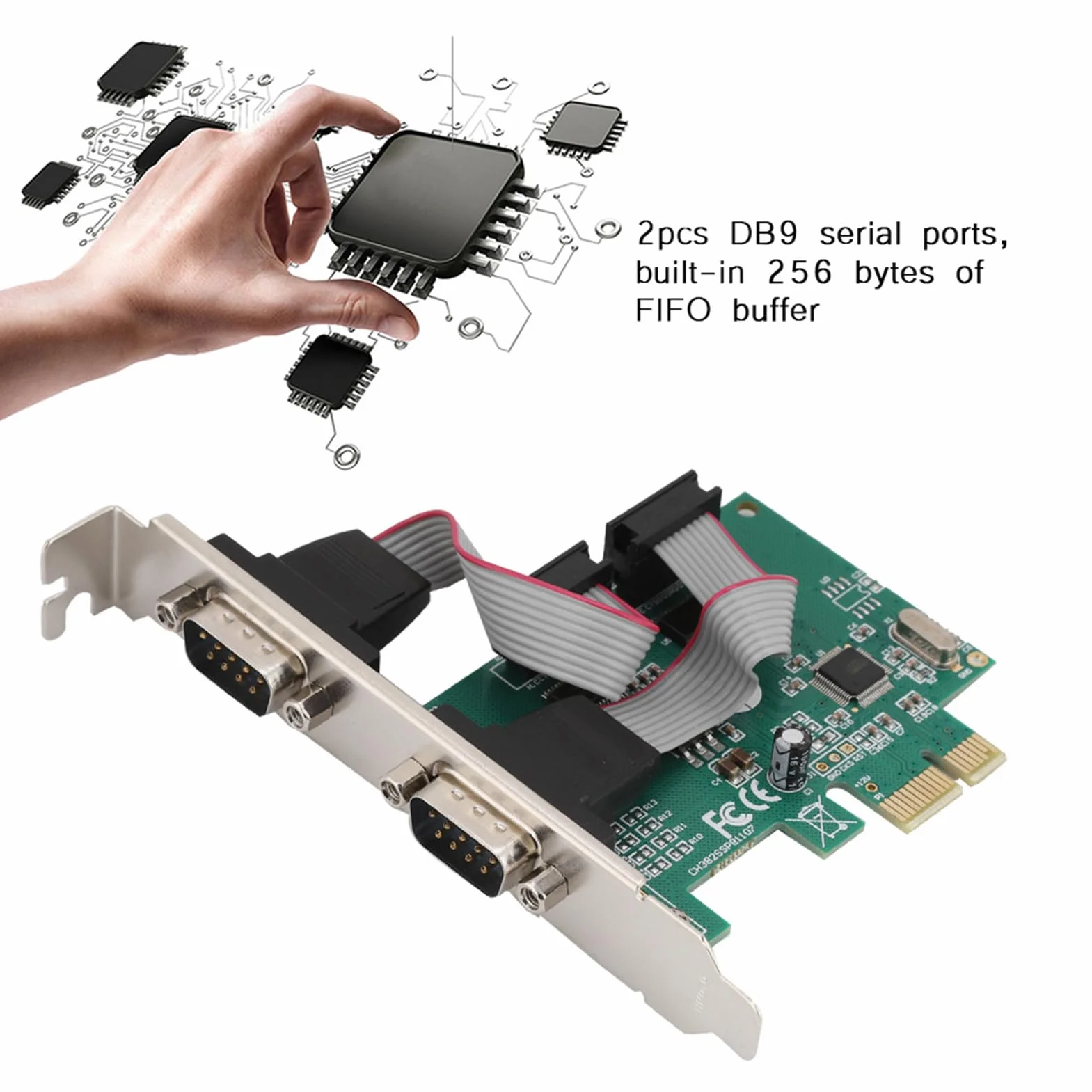 Scheda di espansione seriale a basso profilo a 2 porte, porta seriale RS-232 standard, adattatore porta COM da PCI Express a industriale DB9 RS232